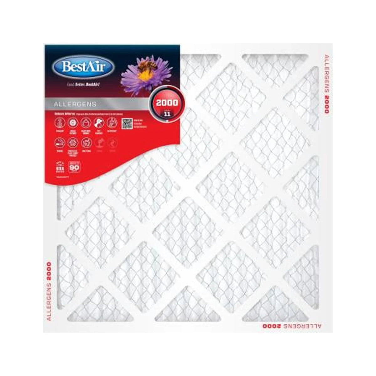 Days 90 12x12 - x 6 Furnace Filter, MERV 1 BestAir Pleated Quantity 11, B1-1212-11-6