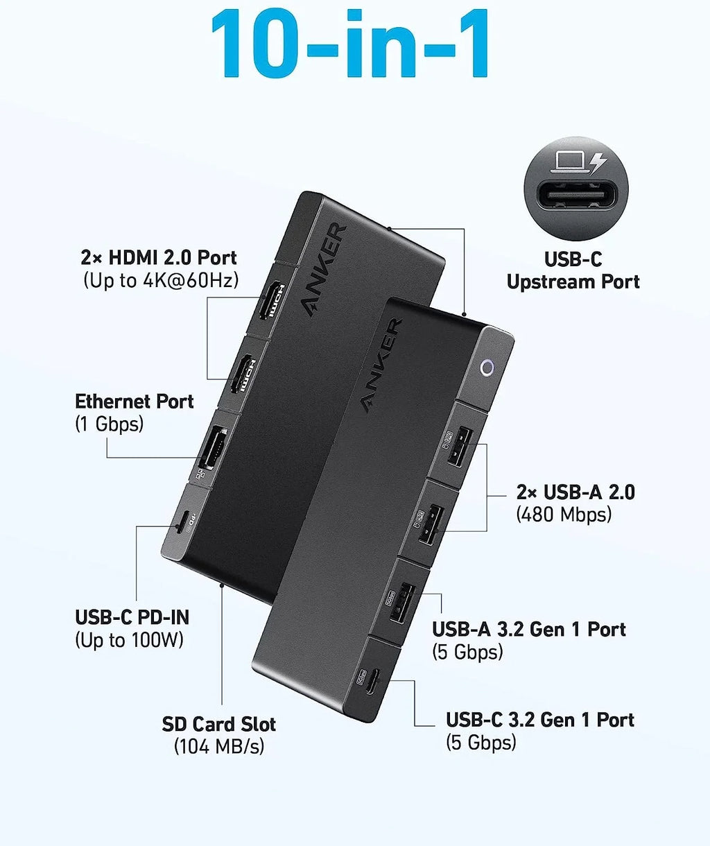 Ports, Dual with Dell Card USB-A SD HDMI) Anker 4 and C Max Slot Hub More Dual and USB-C 4K Power 4K (10-in-1, ThinkPad, Ports, for Data Ethernet USB Delivery, 100W HDMI and Laptop, 364