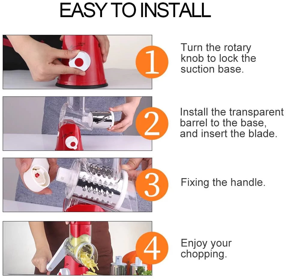 with Slicer red) Grater Drum and Manual Vegetable Bladea 3 Rotary Peeler Shredder- Nut Cheese Cleaning (White Ourokhome Grinder Brush