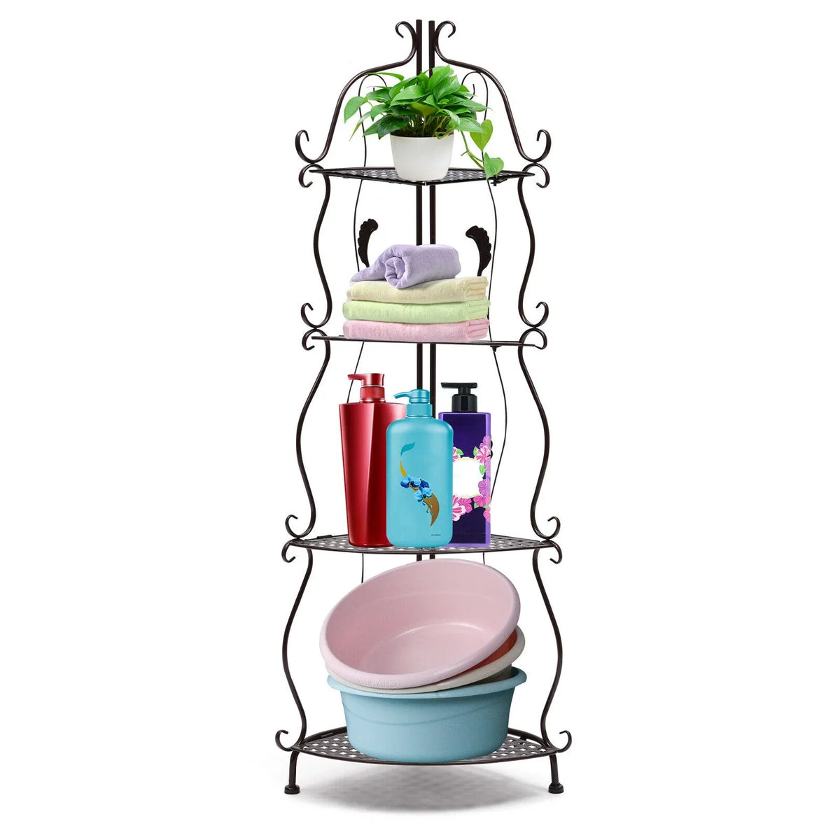4-Tier Corner Rack Folding Shelf Pot Plant Storage Balcony Stand Flower