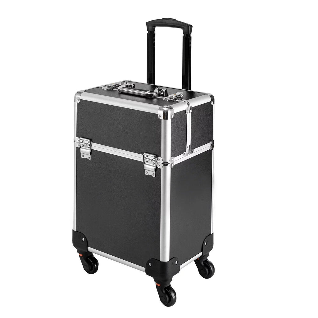 Rolling Cosmetic Case Beauty Hairdresser Wheels Organizer Tool Barber Salon Trunk Train Luggage (Black) Case Trolley, Box Makeup Nail Lockable Stylist Travel Swivel Cart with