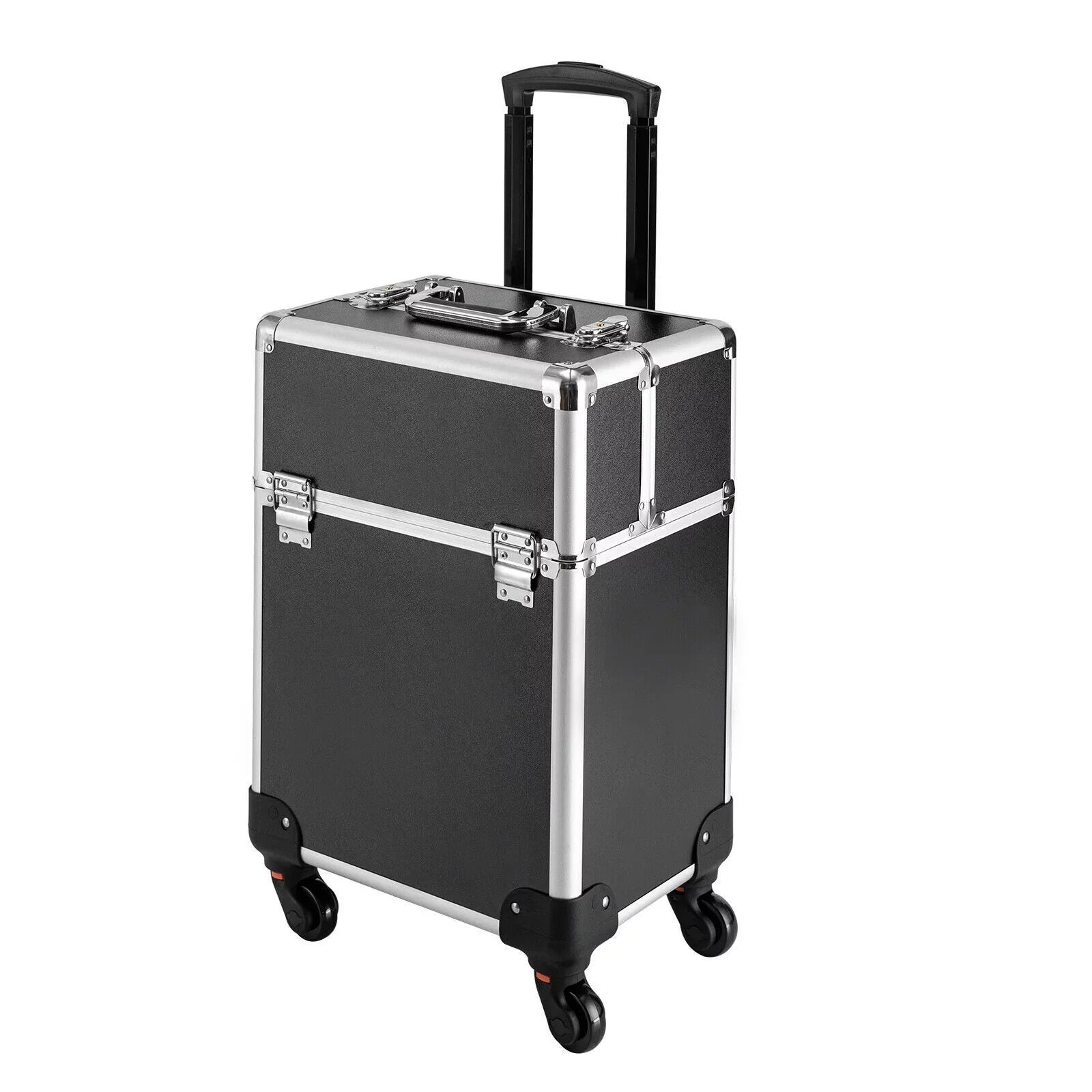 Rolling Cosmetic Case Beauty Hairdresser Wheels Organizer Tool Barber Salon Trunk Train Luggage (Black) Case Trolley, Box Makeup Nail Lockable Stylist Travel Swivel Cart with