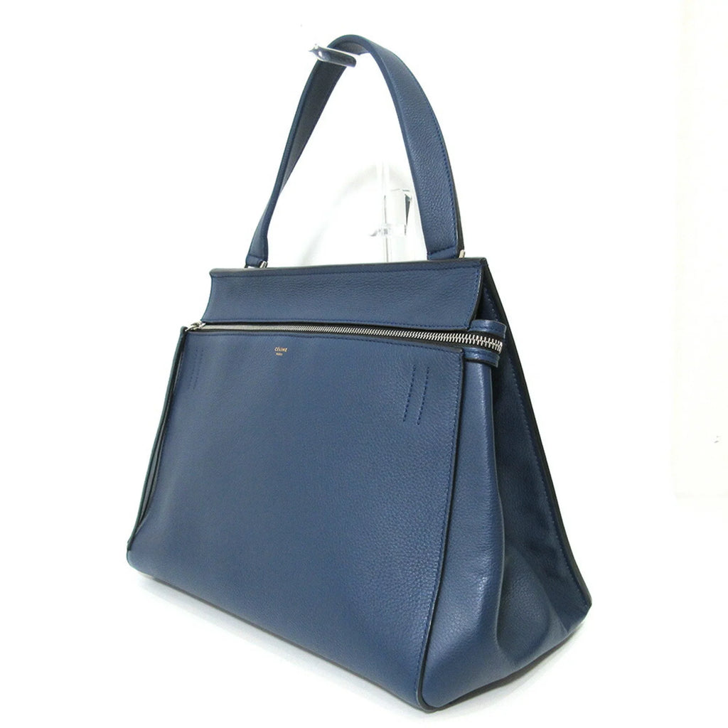 Handle Bag Tote Ladies Medium Calf Handbag (Good) Celine One Pre-Owned Blue Leather Edge