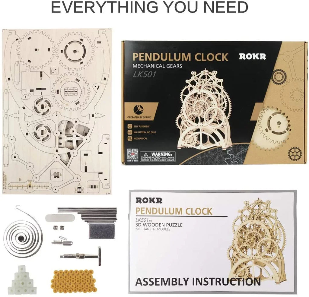 Toy for 3D Wooden Pendulum Gifts Robotime Set Building Build Clock Adults to Gears Puzzle,Mechanical Mechanical Kids Birthday