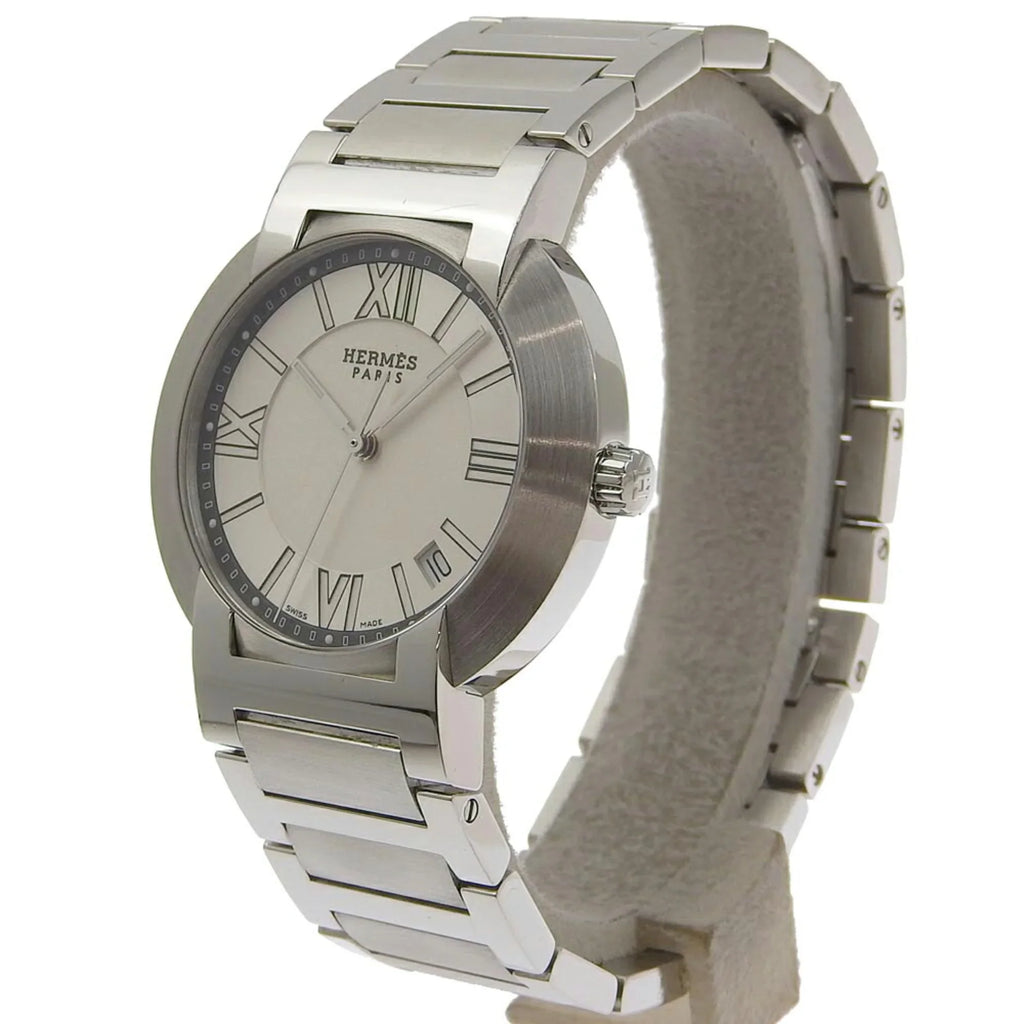 Dial Analog Men's Made Display Hermes Swiss Silver Nomad (Fair) Quartz NO1.710 Stainless White Pre-Owned Steel Watch