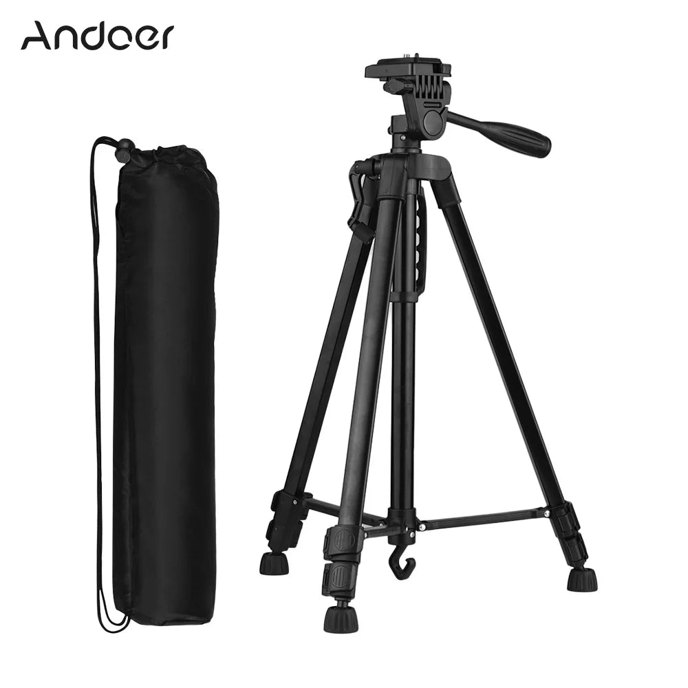 Capacity DSLR Lightweight Alloy Max. Holder 3kg Stand Andoer Tripod with Phone Aluminum for Photography Height 135cm/53in Carry Smartphone Load Bag Camera