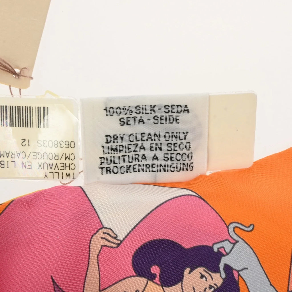Muffler Volants Twilly (Like Carres HERMES - 100% Scarf Silk Pre-Owned Women's New) Orange/Rose/Mauve