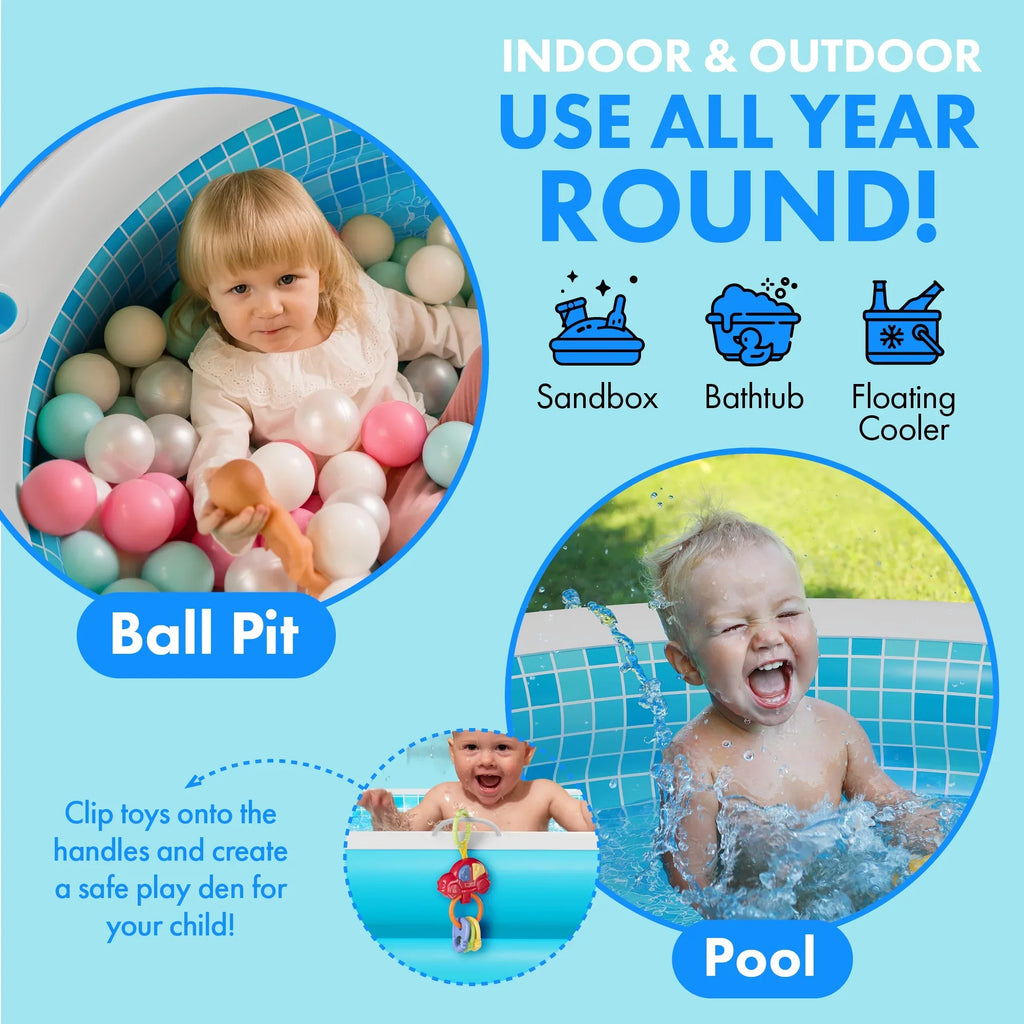 5 Grip Round 6 Bars Perfect Handle and Large Floor Swimming 60"x22" Ages Pool - 7 Drain with Kids Adults Kiddie Padded Blow Kid 4 Round 8+ Pool for and with Inflatable Up