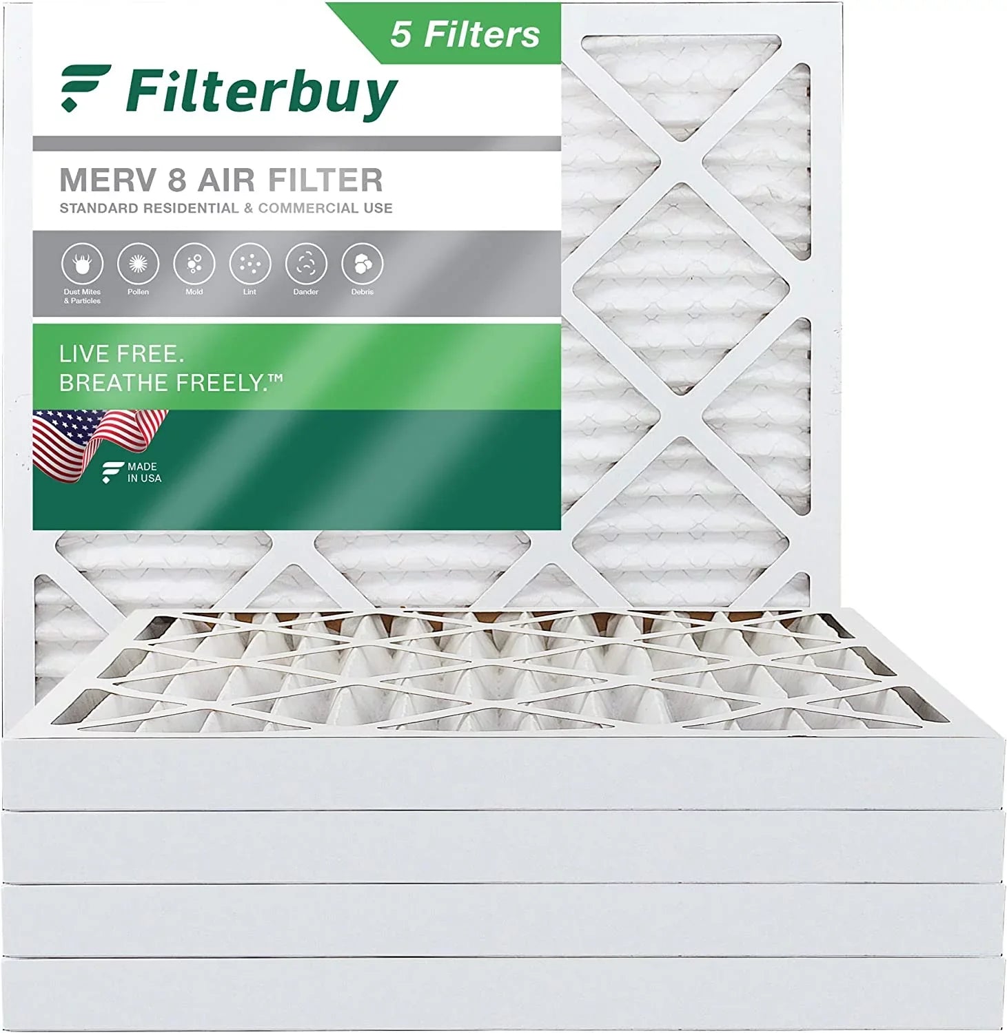 (5-Pack) Furnace Filterbuy Air AC 8 Filters Pleated 20x20x2 HVAC MERV