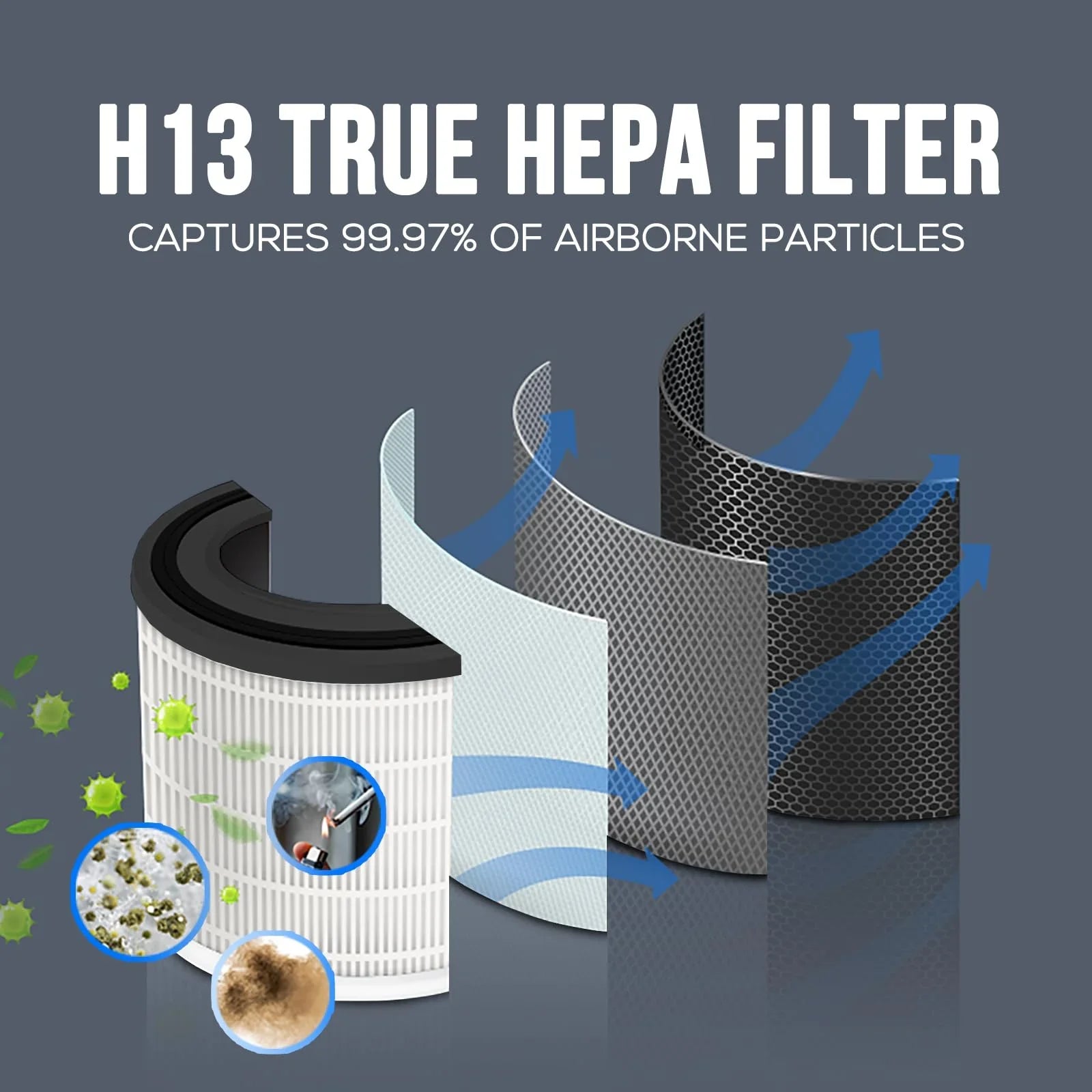 Filter Replacement H13 Air Replacement Filter Filter & Smoke Home, - Bedroom, SilverOnyx Large H13 Dander - (5-Speed), Dust, for Replacement HEPA Black HEPA Pet HEPA Purifier True Room, for Filter