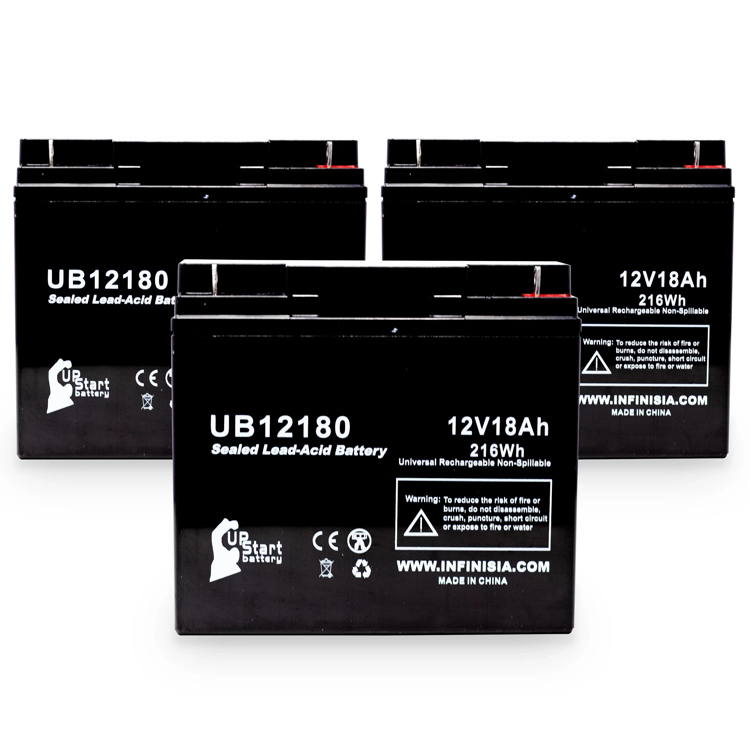 '- 14600003401 SLA) Replacement T4 UB12180 DATASCOPE AGM, Sealed Battery (12V, Universal 18000mAh, Acid 18Ah, Battery Lead Compatible - 3x Pack Terminal,