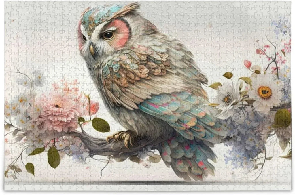 Challenging Family Adults, Fun Parents Floral Wood Composite Friends PCS Storage Game Brain for Art Jigsaw Gift Zigsaw Puzzle Material Kids with Owl 500 Bag, for Paper Exercise Puzzle,