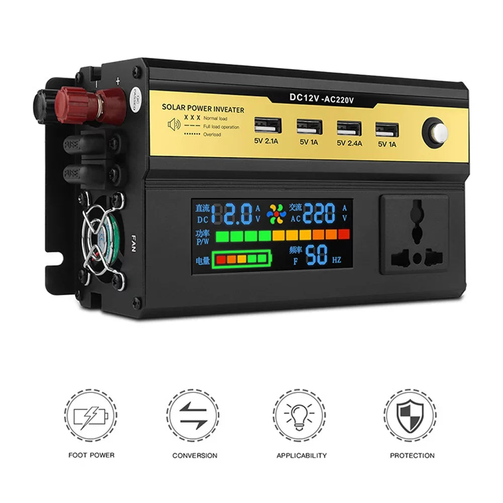 Car Power 5000W USB Vehicle Inverter Charger Charging Yabuy Digital Laptops AC Modified Converter Outlets 12V Car to Ports 220V Home Inverter 4 with for LED Sinewave