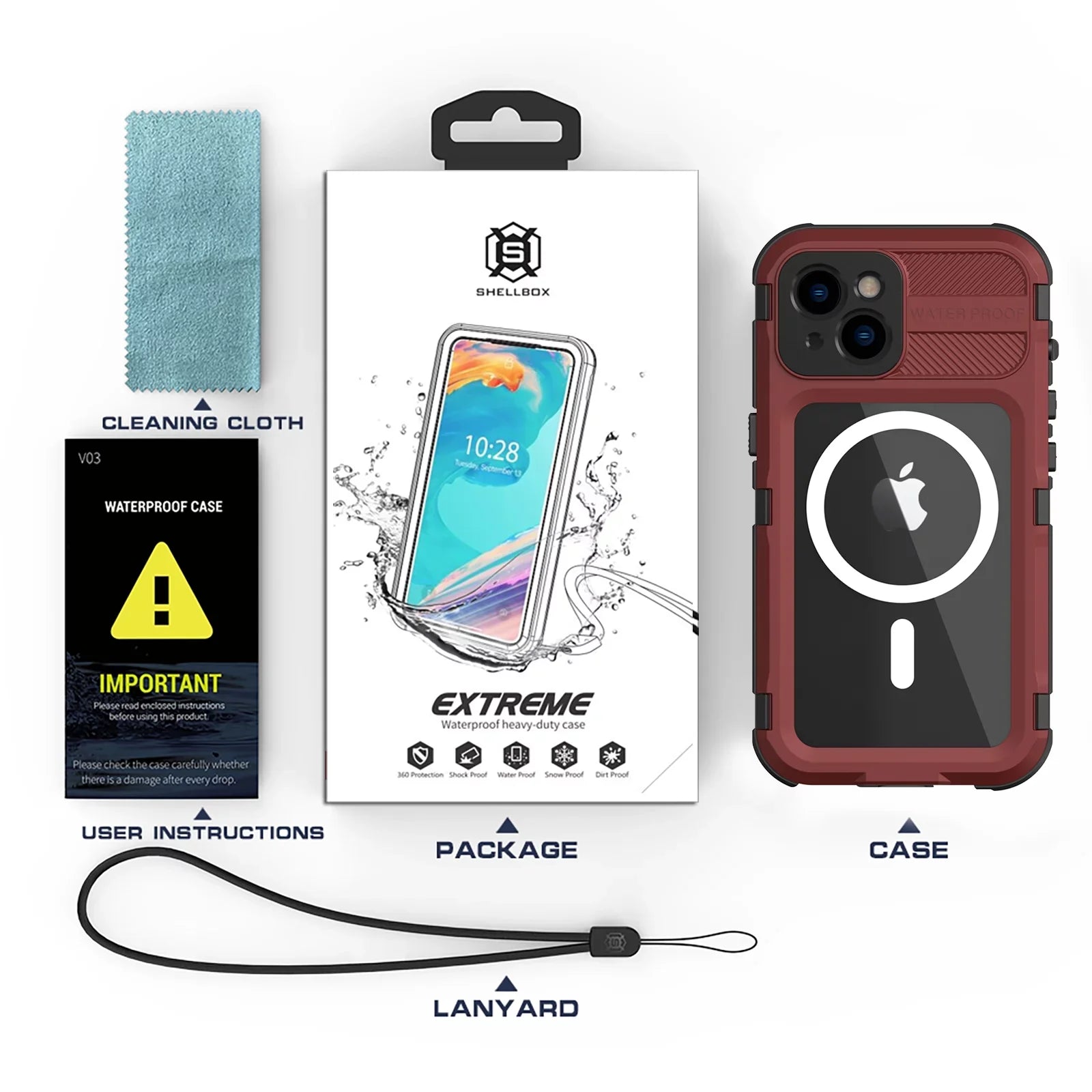 Sturdy Plus, Full and Built-in Case Camera Waterproof 14 Red Sealed Lens Protection with Full-Body 14 Dustproof Cover Shockproof Plus iPhone Protector,Underwater for iPhone for Screen