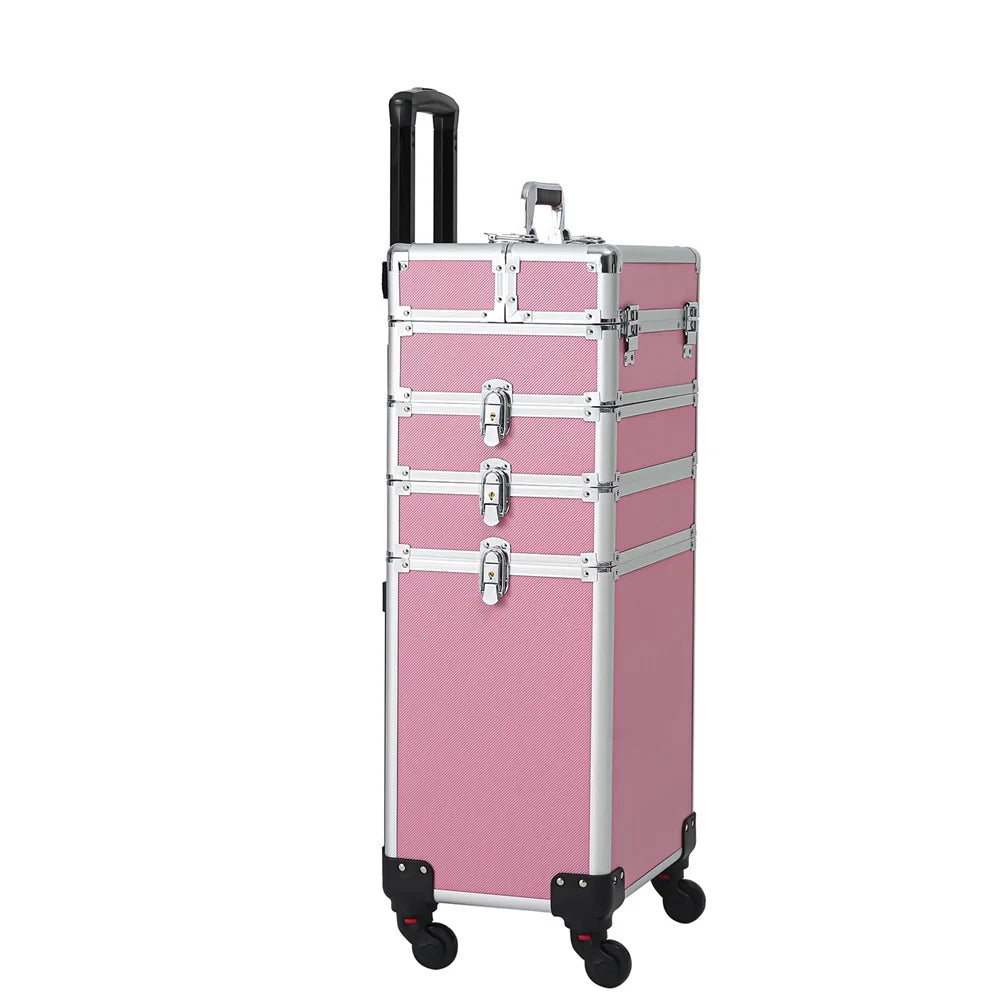 Trolley Zeng Makeup Case,Pink Train Rolling Case Drawers with Case Makeup