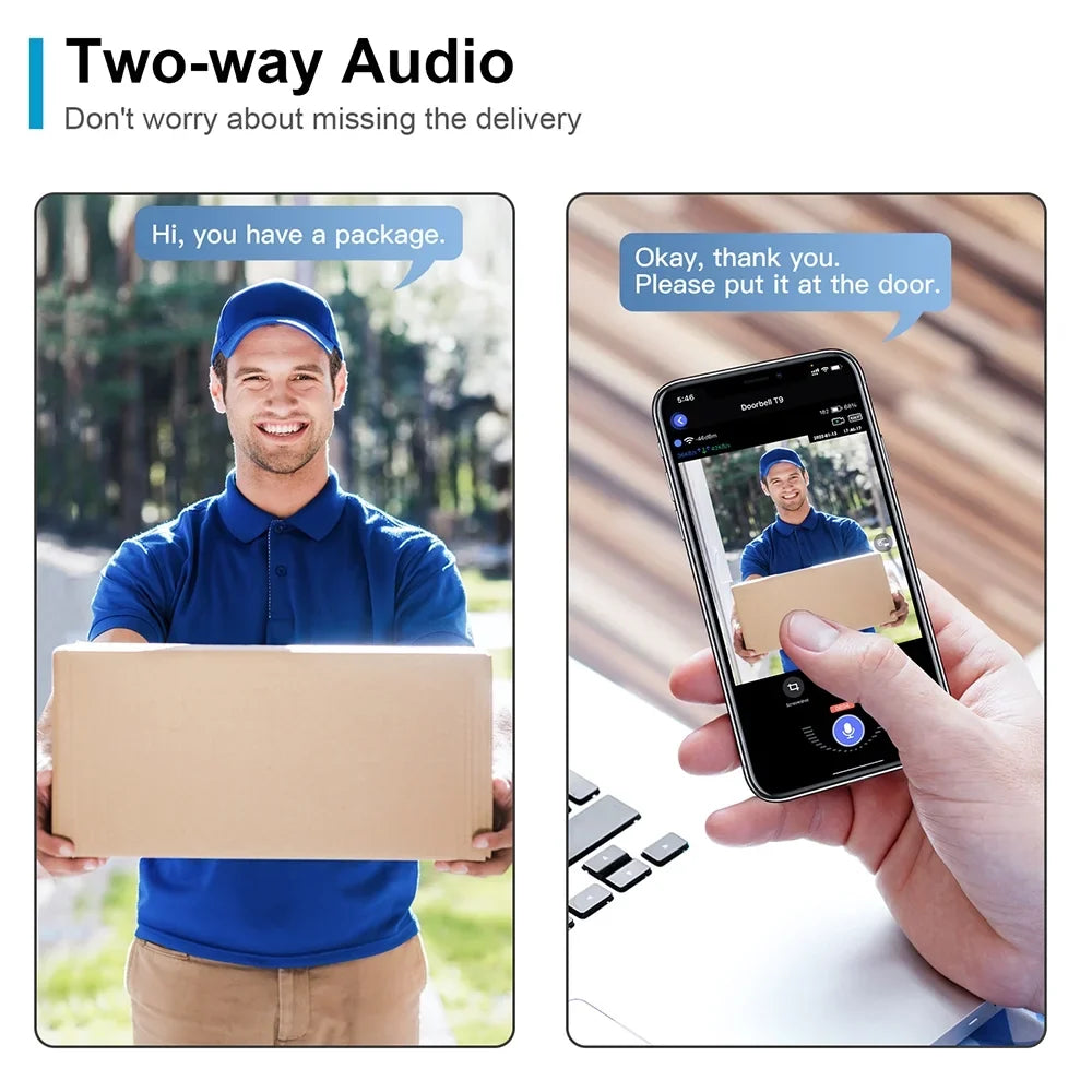 Audio-for Night Detection Security Doorbell Shinysix Human with and Alerts, Chime, PIR Home 2-Way Two App Camera Vision, Wireless