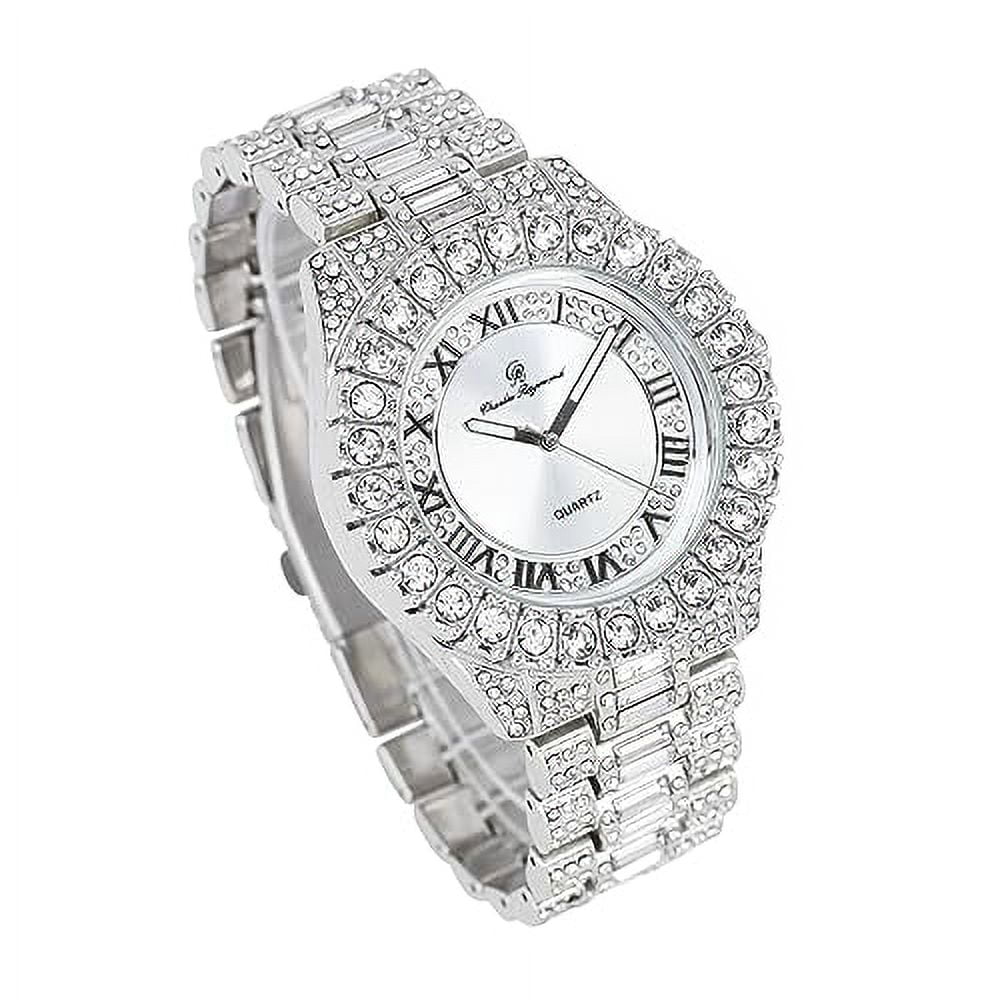 Date Designer Dials- Hop Iced and Raymond &Day Fully ST10535 Diamond Silver) Hip Mens Rocks Read Colorful Out - Charles Out w/Easy Big Watch Timepiece Blinged (ST10537-RN