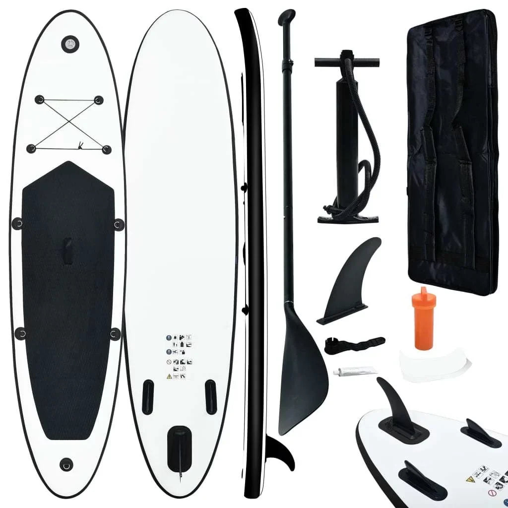 Timeless Inflatable White in Paddle and Stylish Black Set Stand Board Up