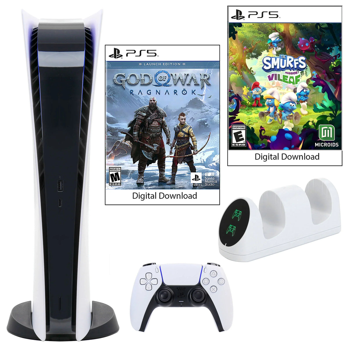 Sony Dock 5 PlayStation Console Dual GOW: Charging Smurfs and Ragnarok with Digital The