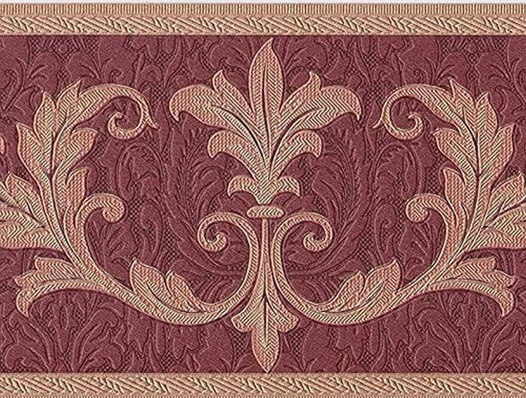 15 Feet Wallcoverings Victorian for 7 Leaves Room Border Gold Wallpaper Damask Bedroom, by Inches Concord Pattern Living Red Style Bronze, 30150