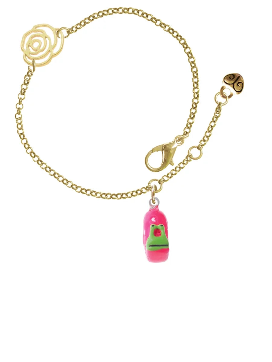 Delight Chain Extender Love Rose Jewelry Bracelet, 6.25"+1.75" Gold-tone Resin Snail Link Hot Pink
