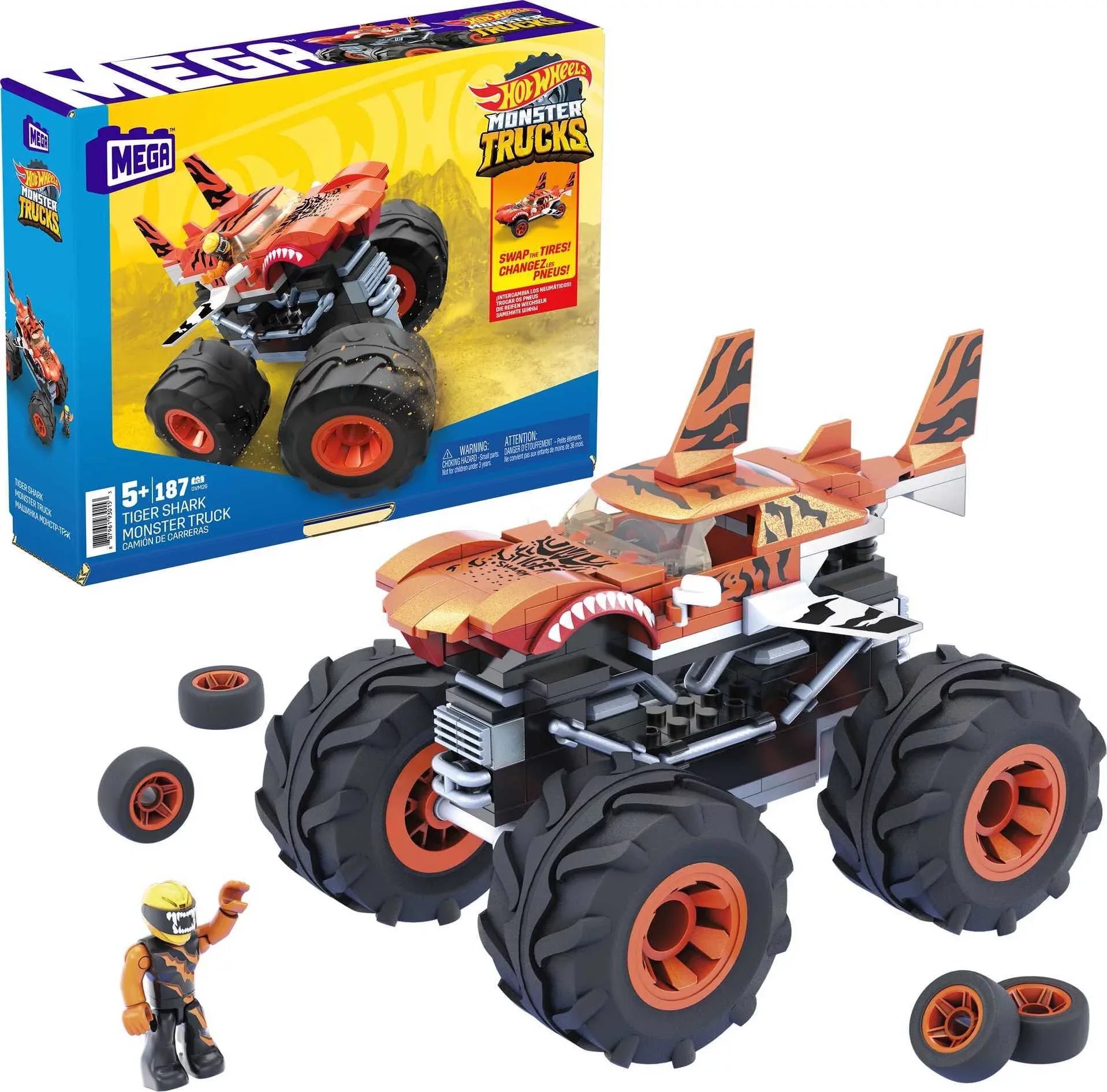 Shark Truck Monster MEGA Hot Tiger 1 with Wheels (187 Building Pieces) Set Figure