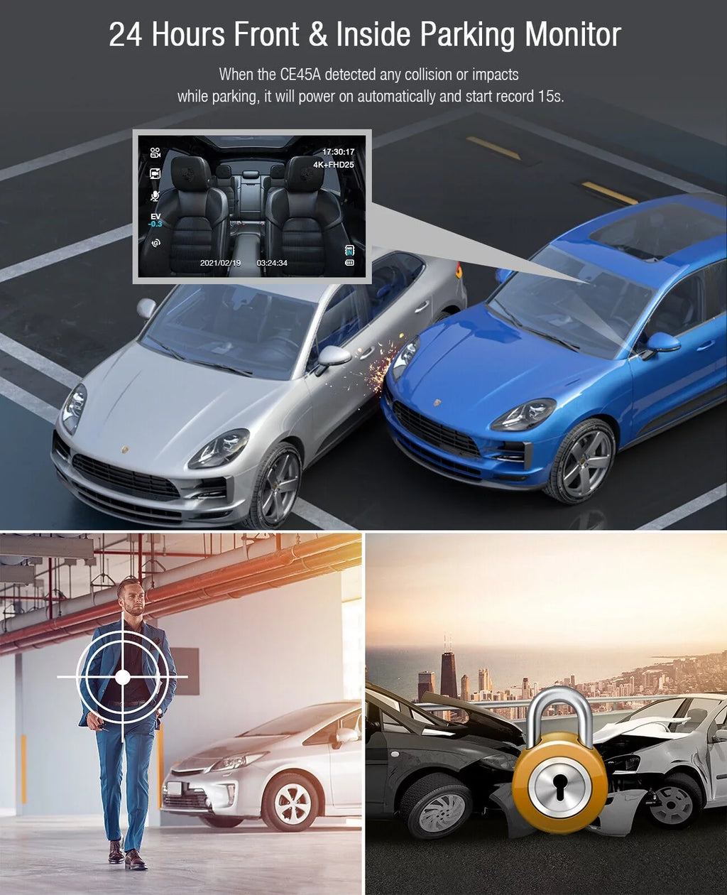 3" Dash Screen Loop G-Sensor and Dash Front Camera 4K Mode Cam Camera 4K+1080P Parking TOGUARD Recording LCD Car Inside