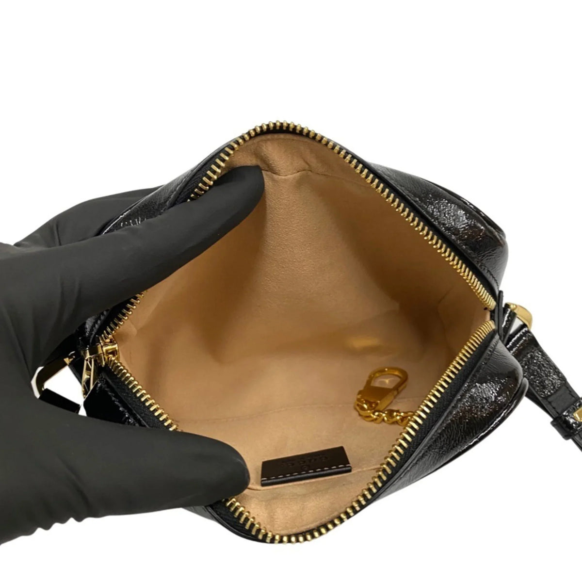 Leather Line Enamel Genuine Black Pre-Owned Shoulder Mini (Good) GUCCI Suede Gucci Sherry Ophidia Bag Hardware GG