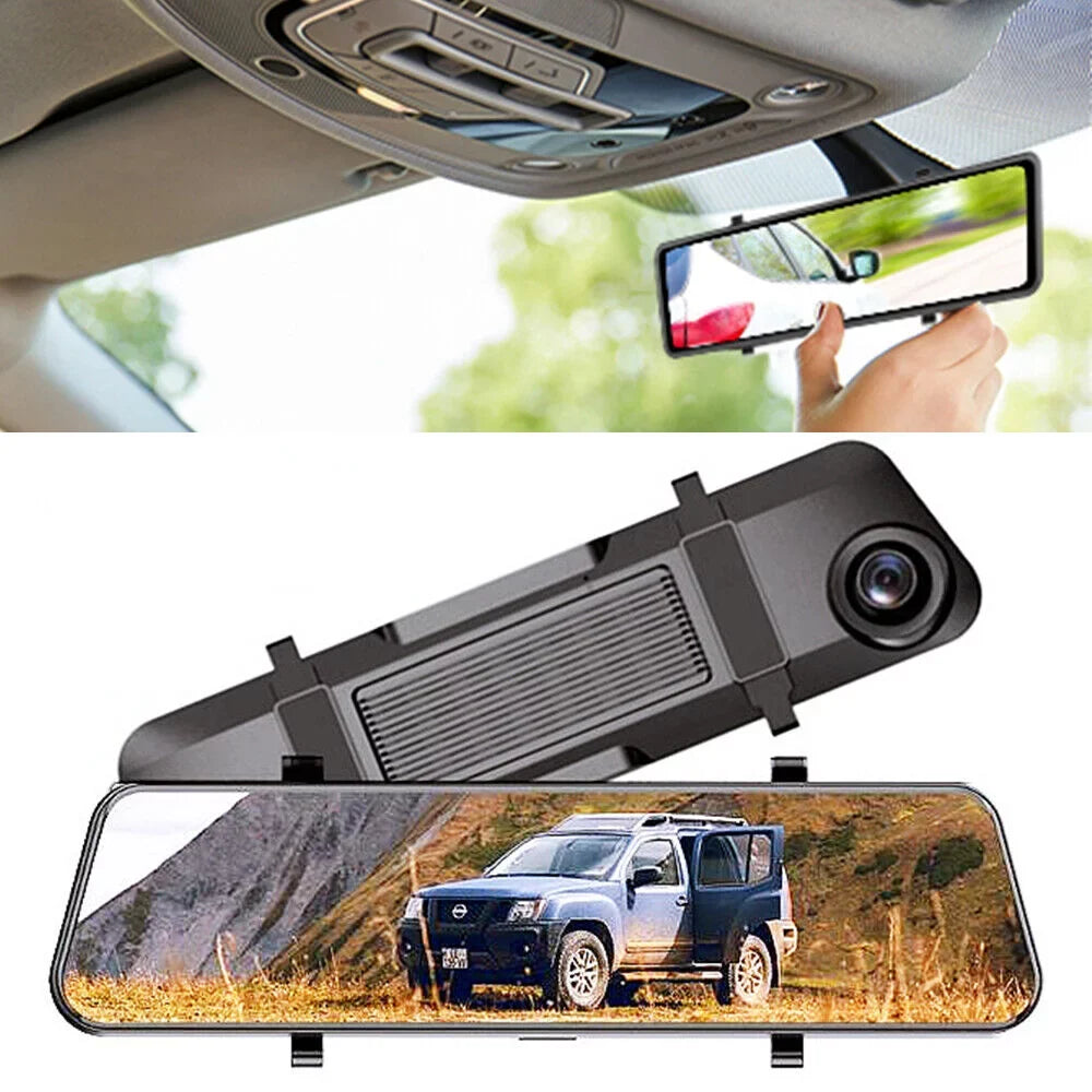 Cam 4K Paddsun View Control Backup WiFi Mirror Rear Dash Voice GPS Car 12" Dual Camera
