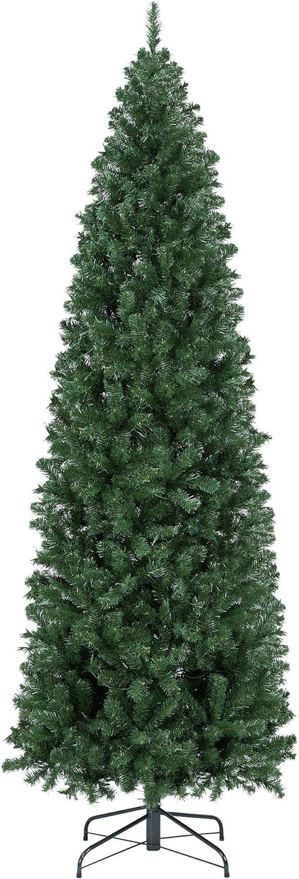 Pencil Christmas Decoration Tree 7.5Ft Artificial Slim Stand Foldable Includes Tree Holiday Tree, Kingswood Green Fir