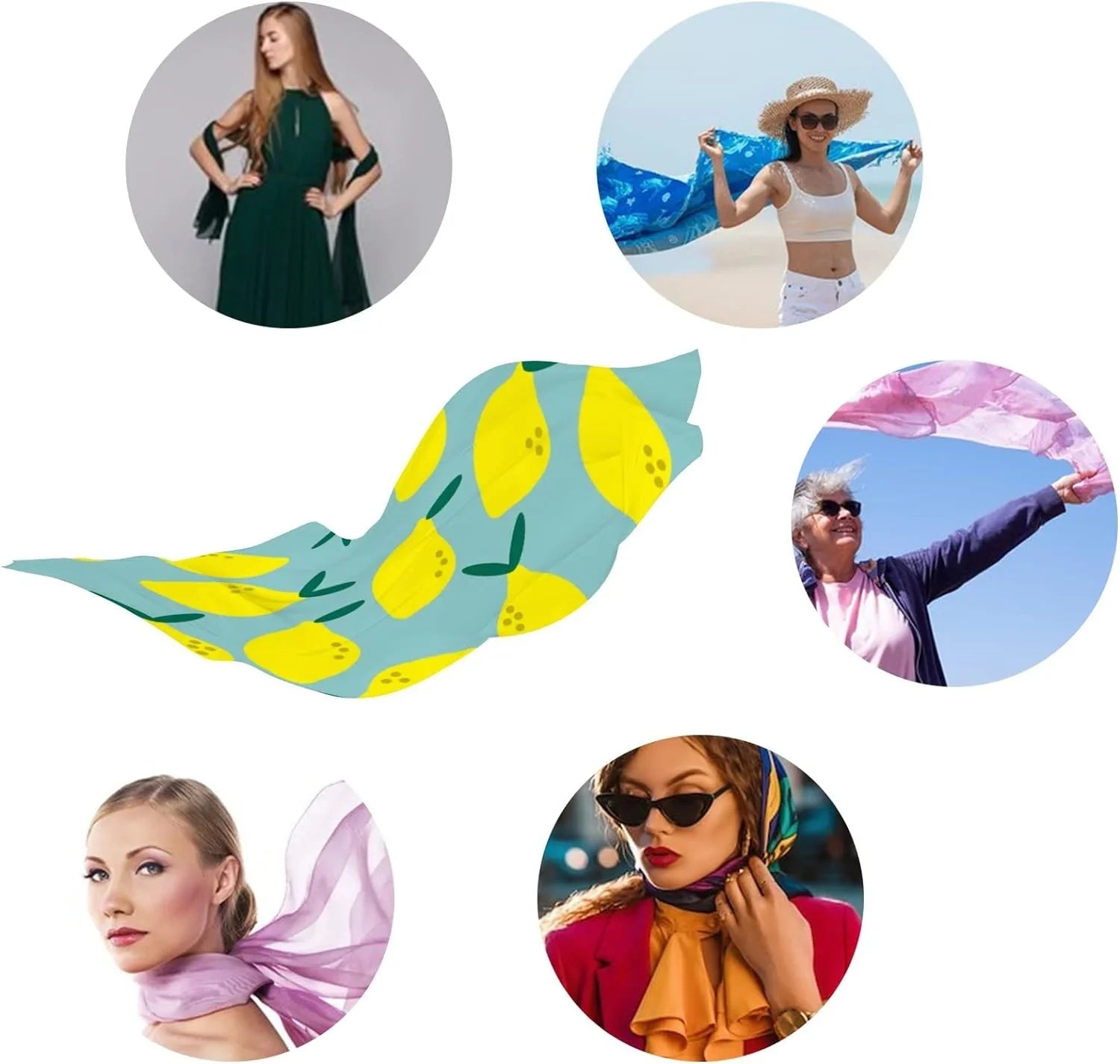 Neck Scarf Wrap for Silk Hyjoy Shawl Scarves Women Girls Lightweight Simple Lemon Pattern Long