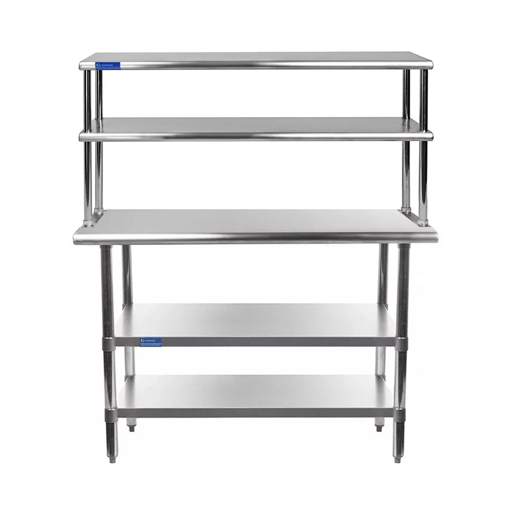 Kitchen Stainless 30" Double Shelving Combo Shelves & | | Overshelf With Table Table Two Tier Steel 30" 12" Metal Wide x Work Prep