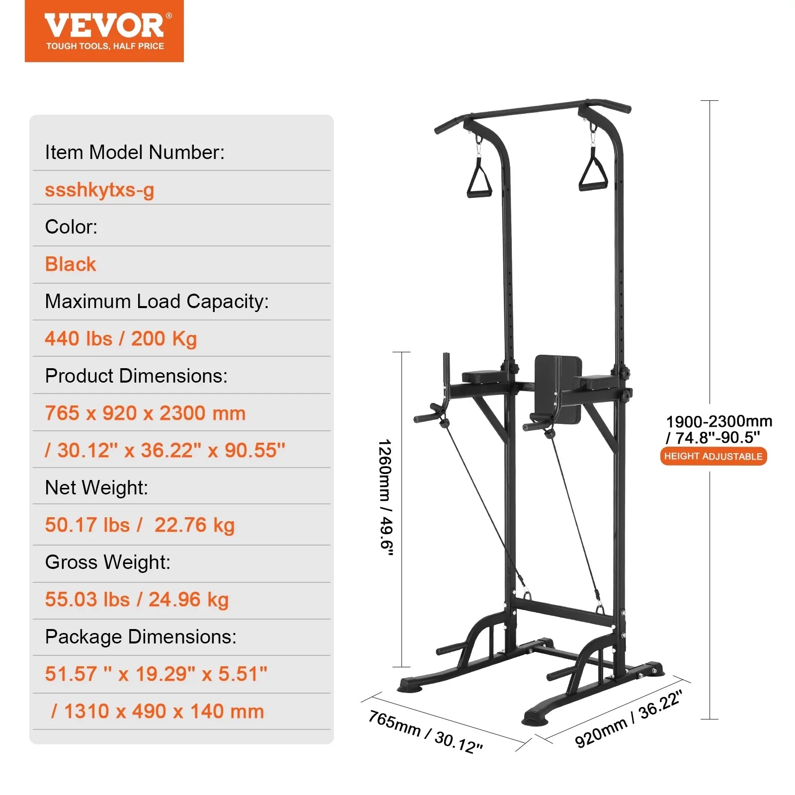 Stand Elbow for Carbon Power Equipment Tower Up Strength Training Workout Adjustable Backrest Station, Heavy Rack Power Frame Height SKYSHALO Fitness Pull Pad, Dip Home w/ Bar Steel Duty
