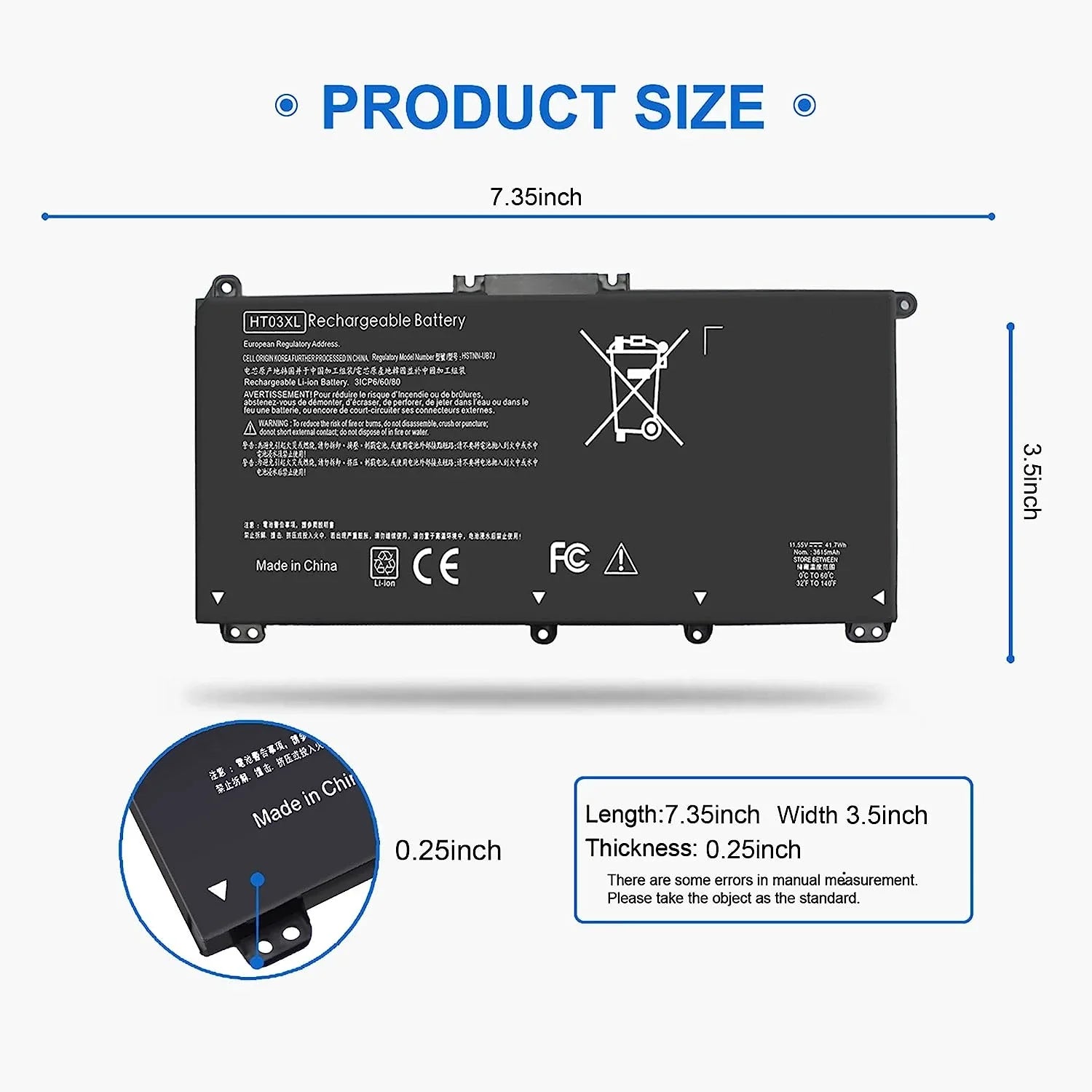Pavilion 14-CE G7 15-CS 240 Laptop y 41.7Wh 14-CK0061ST L11119-855 14-CK HT03XL HP 245 14-DQ 14-CK0001LA for