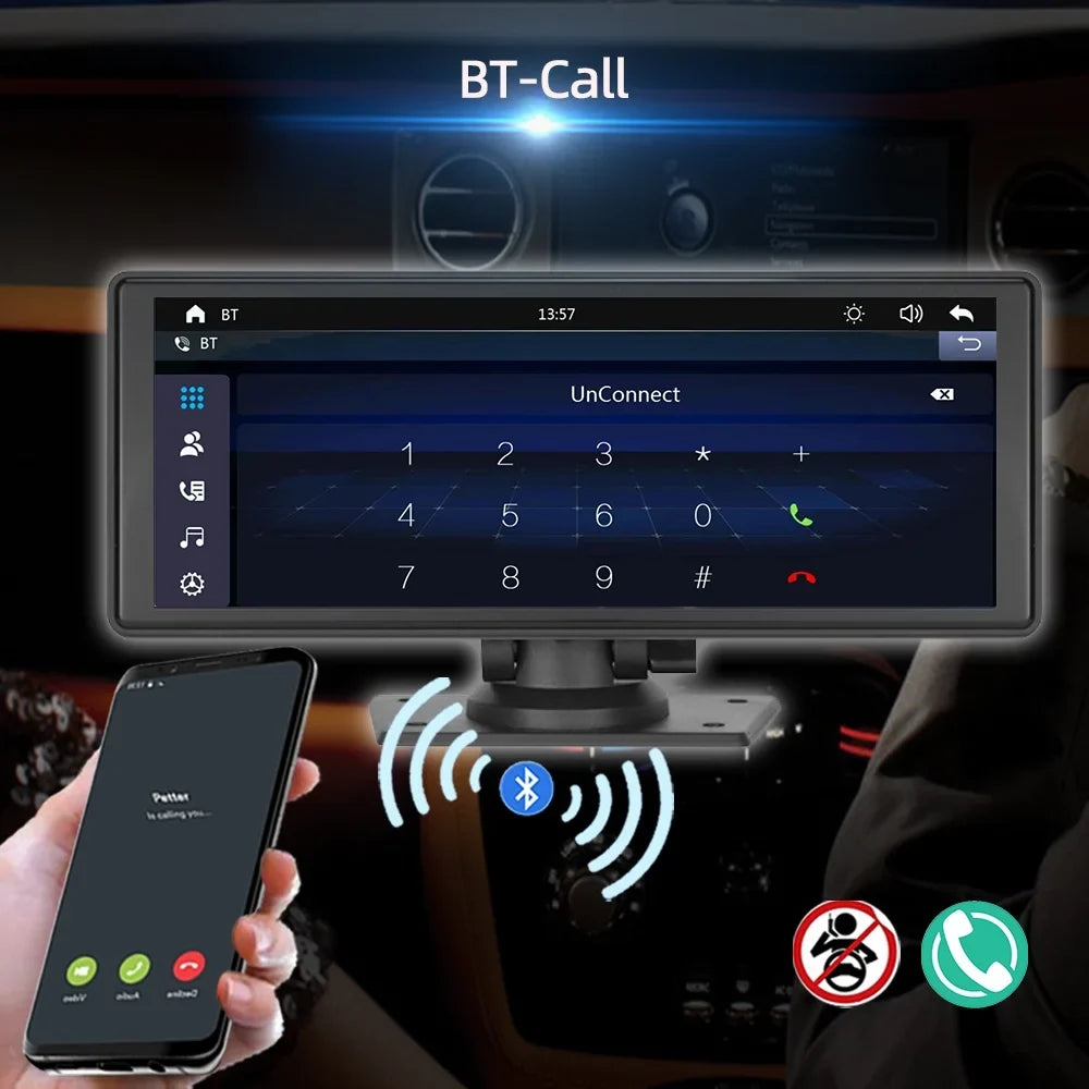 Bluetooth Inch Carplay&Android Auto with Camera TF Car Screen with Unit Stereo Wireless 9.3 Stereo,Newest Portable FM Player Transmitter,AUX, Touch Bluetooth/FM Navigation Car Synchronization/Rear