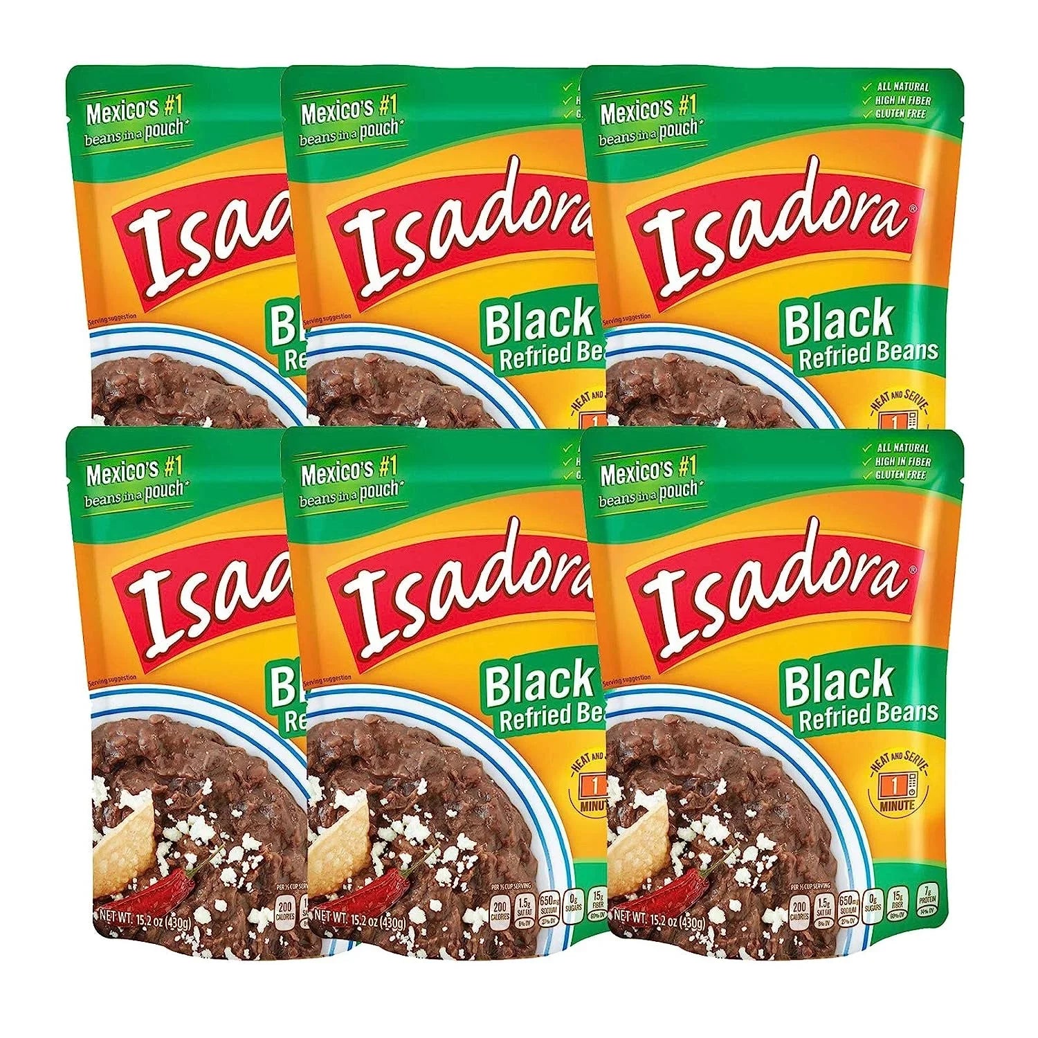 Pouch (Black Pack) Beans, 6 Isadora Refried 15.2oz Beans