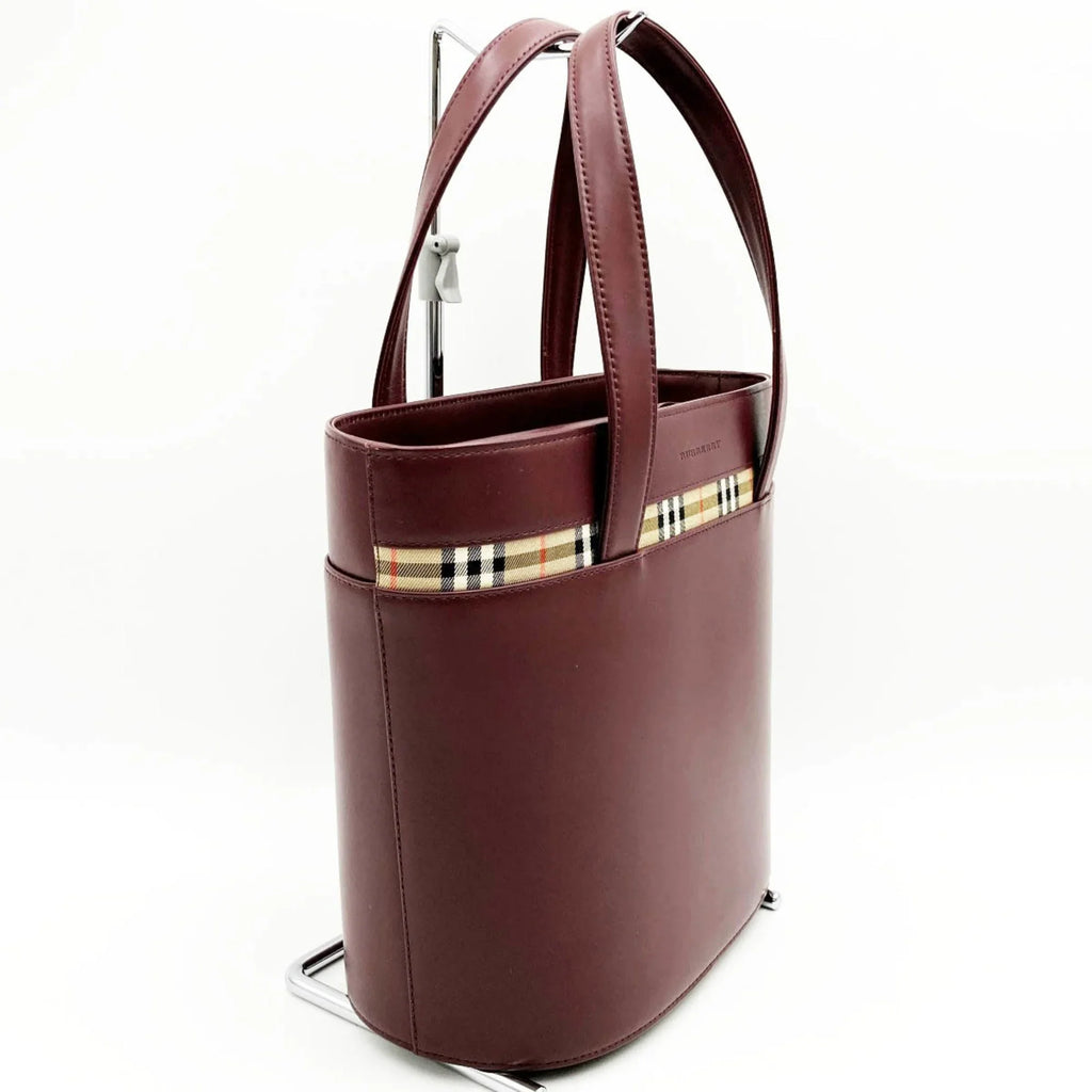 Handbag Fashion USED Formal BURBERRY Ladies Leather Burberry Check (Good) Nova Bag Bordeaux Tote Red Pre-Owned