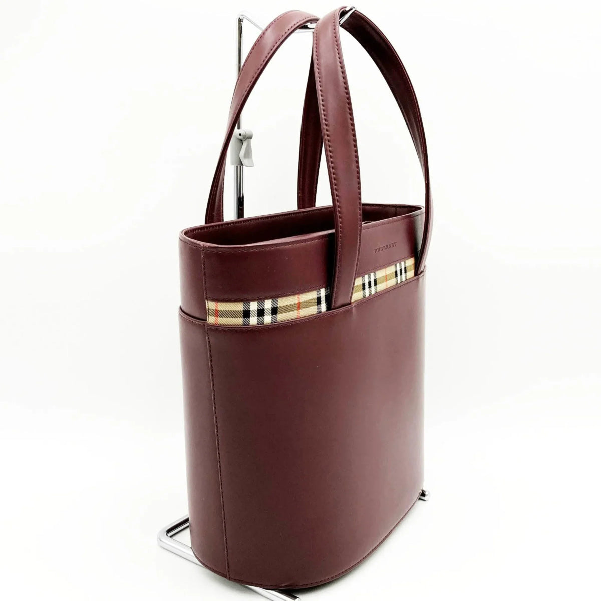 Handbag Fashion USED Formal BURBERRY Ladies Leather Burberry Check (Good) Nova Bag Bordeaux Tote Red Pre-Owned