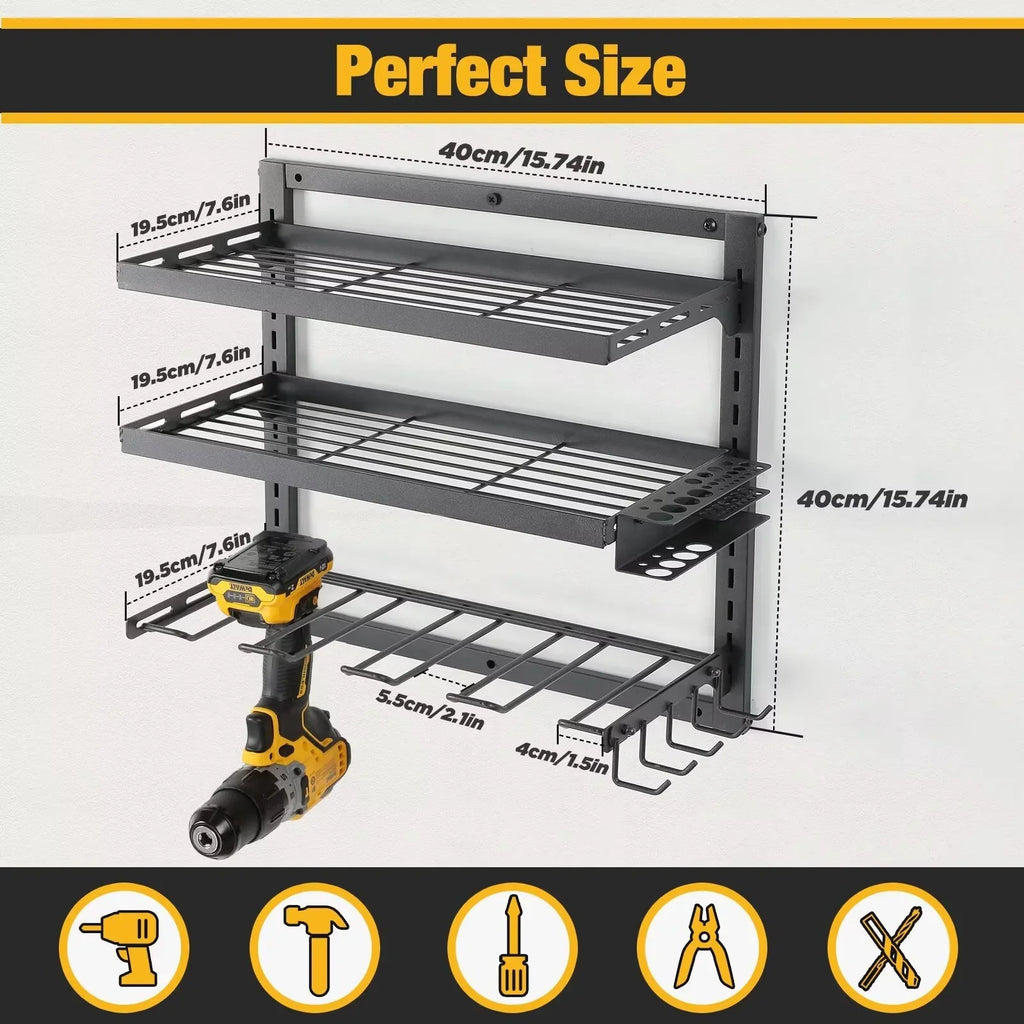 COFIT 3 with Organizer, Holder Station, and Power Layers Mount Tool Drill Storage Charging Iron for Tool Organization Power Rack Workshop Tool Wall Adjustable Height Organizer, Garage Tool