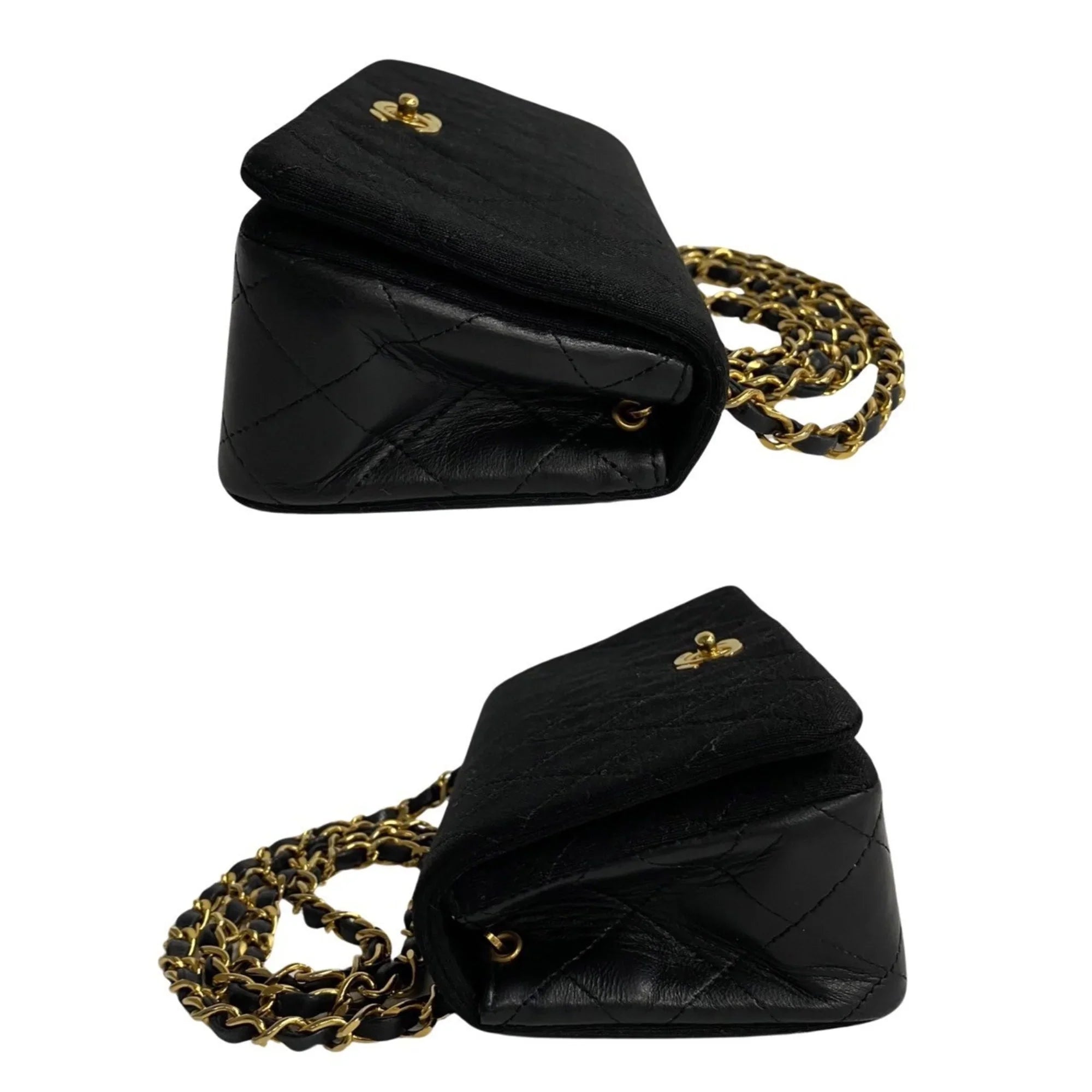 Shoulder CHANEL Bag Cotton Turnlock Flap Chain Pre-Owned Lambskin (Good) Black 73960 Full Matelasse