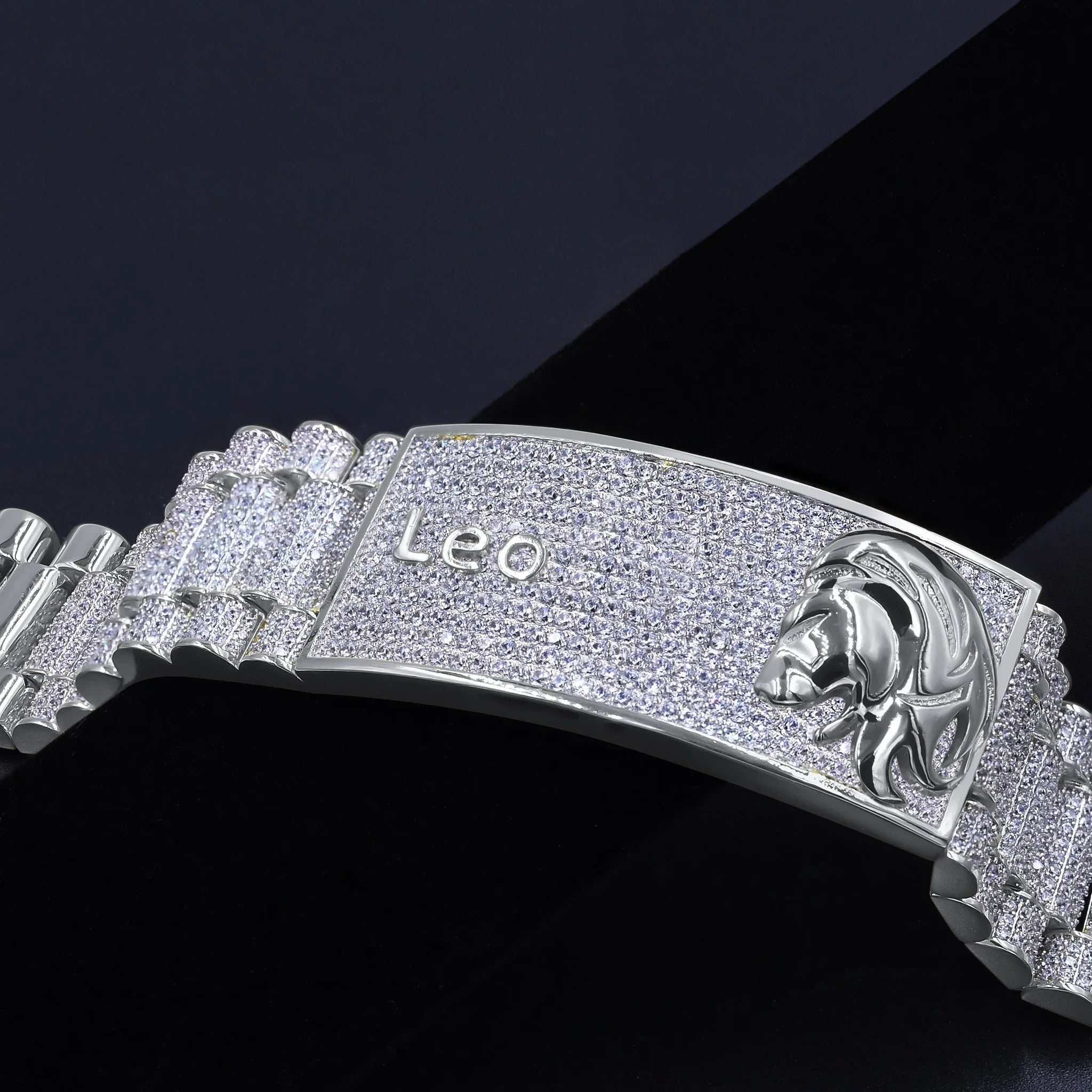 Leo Finish Sign Link Mens 14K Gold Diamond White Simulated Bracelet Lion 8.5'' Zodiac