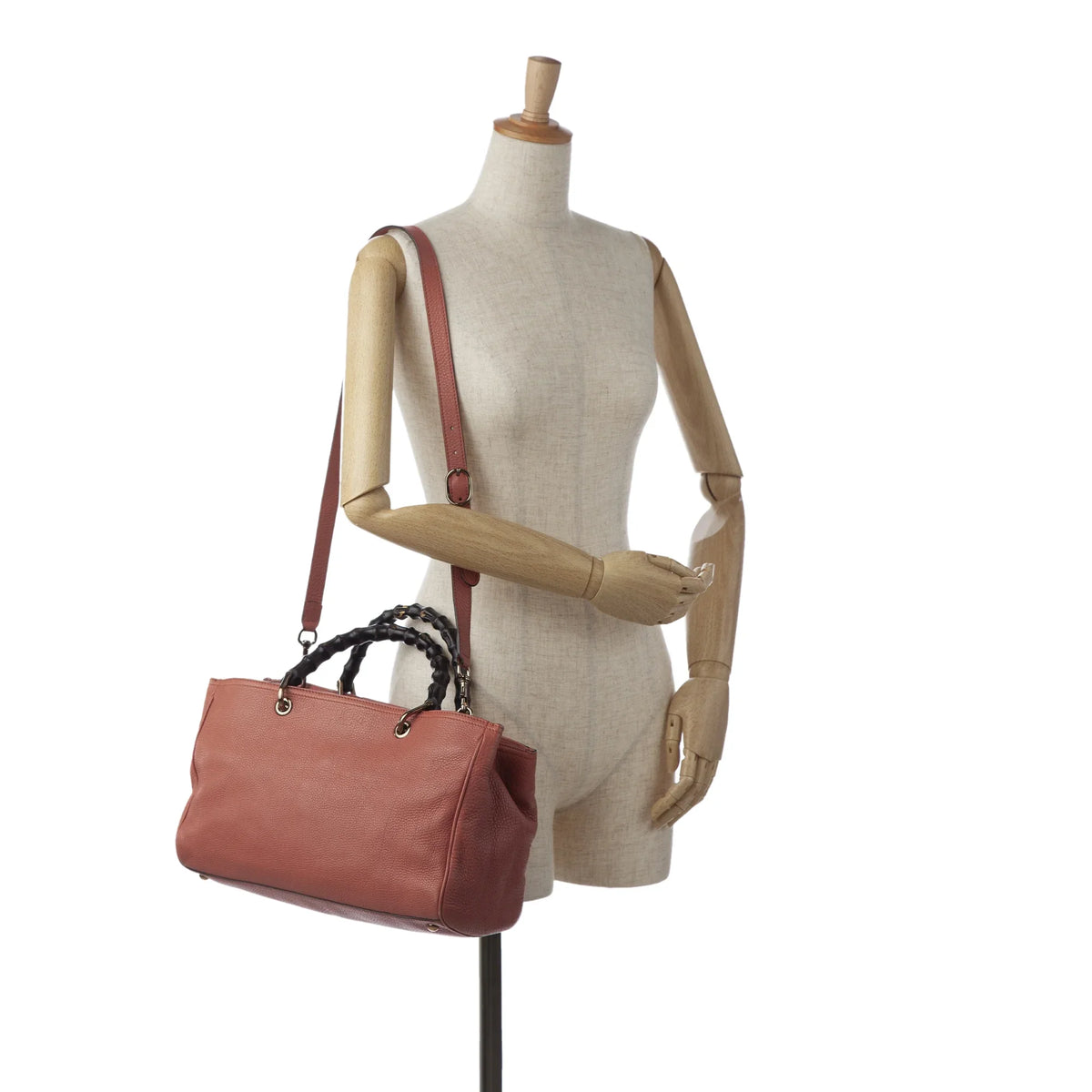 (Fair) Pink Calf Authenticated Unisex Bamboo Leather Gucci Pre-Owned Satchel Shopper