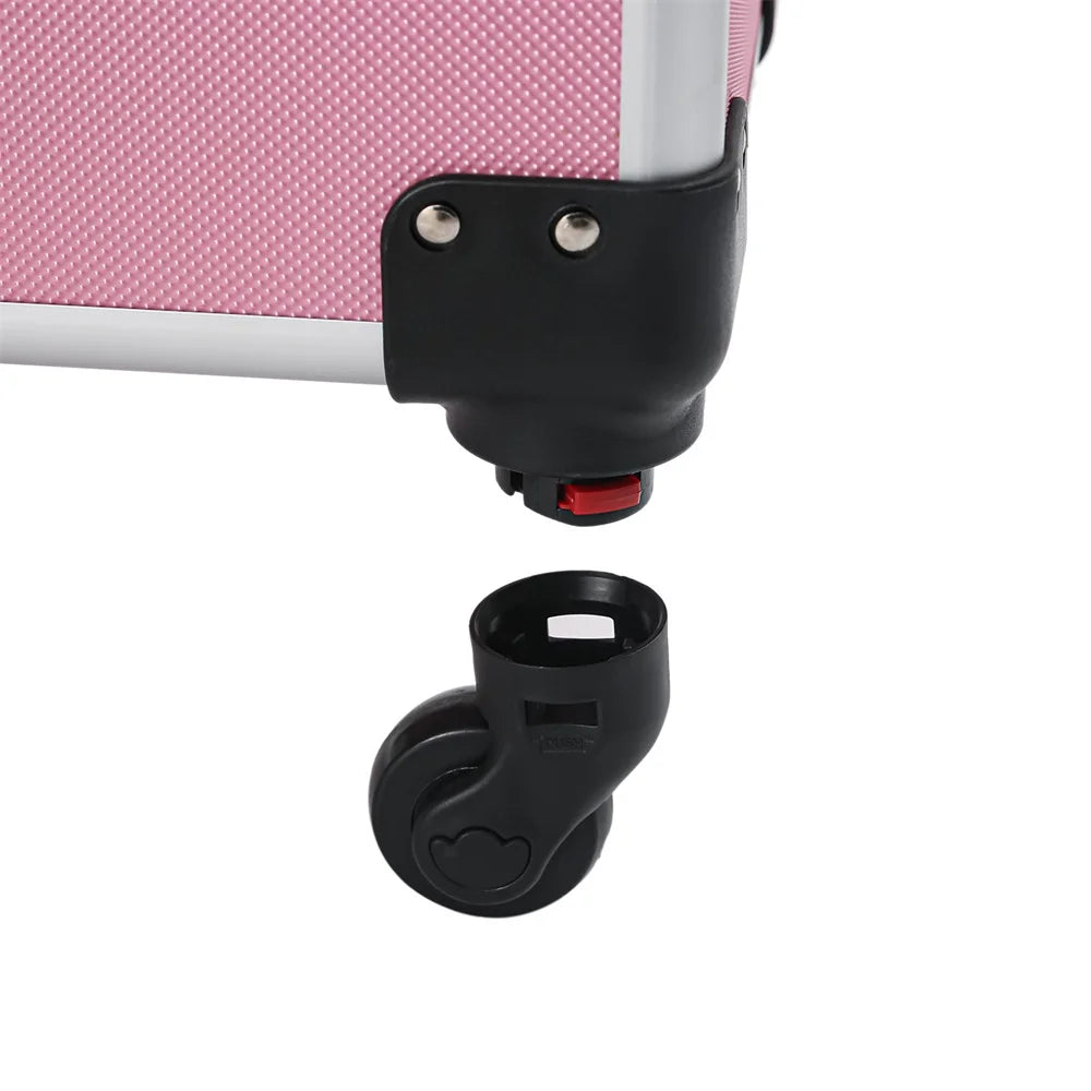 Trolley Zeng Makeup Case,Pink Train Rolling Case Drawers with Case Makeup