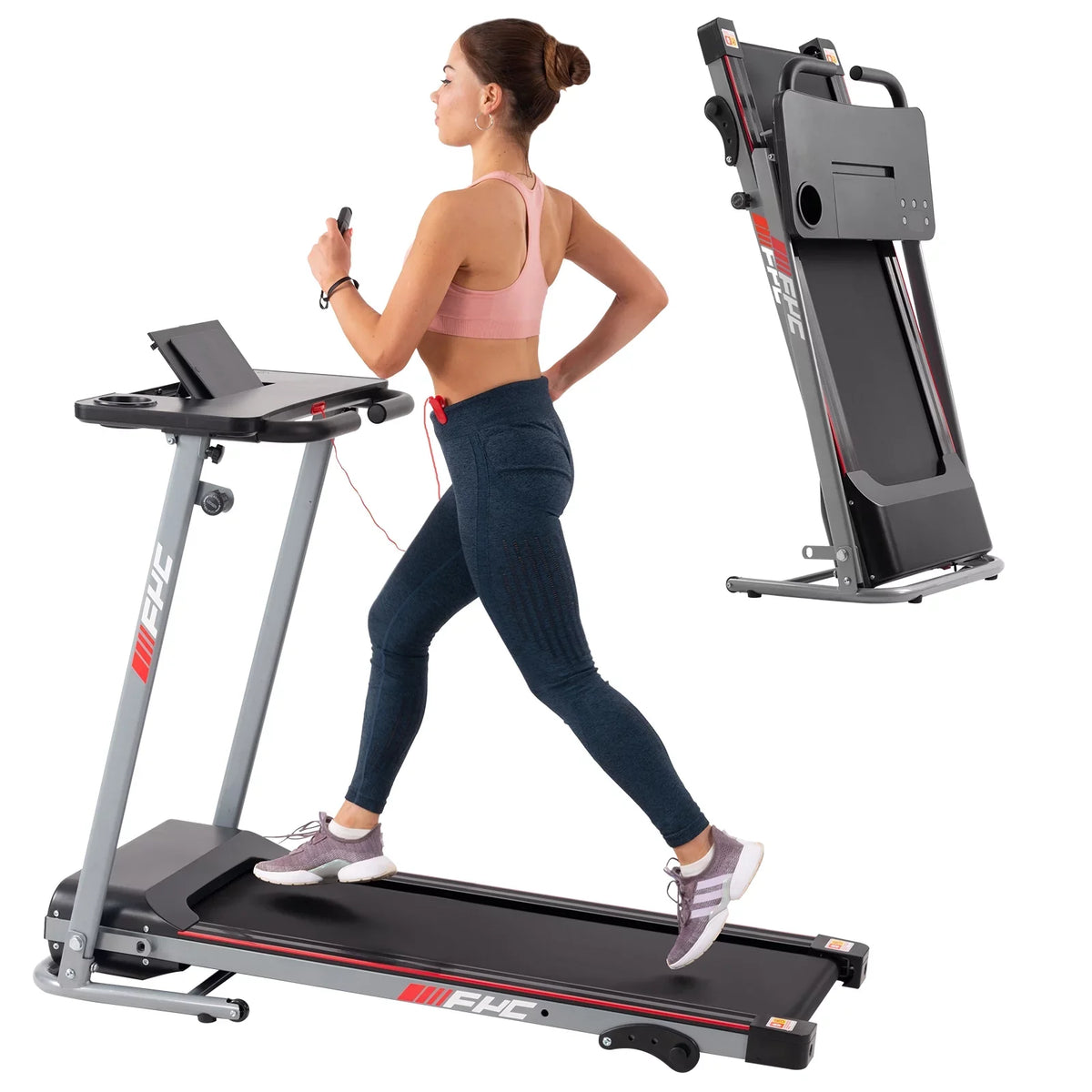 Walking for Machine Running Portable Foldable CoSoTower - Capacity with Desk Running Treadmill Folding Compact Spaces for 2.5HP Electric and Workout, Treadmill 265LBS Home Small for Weight