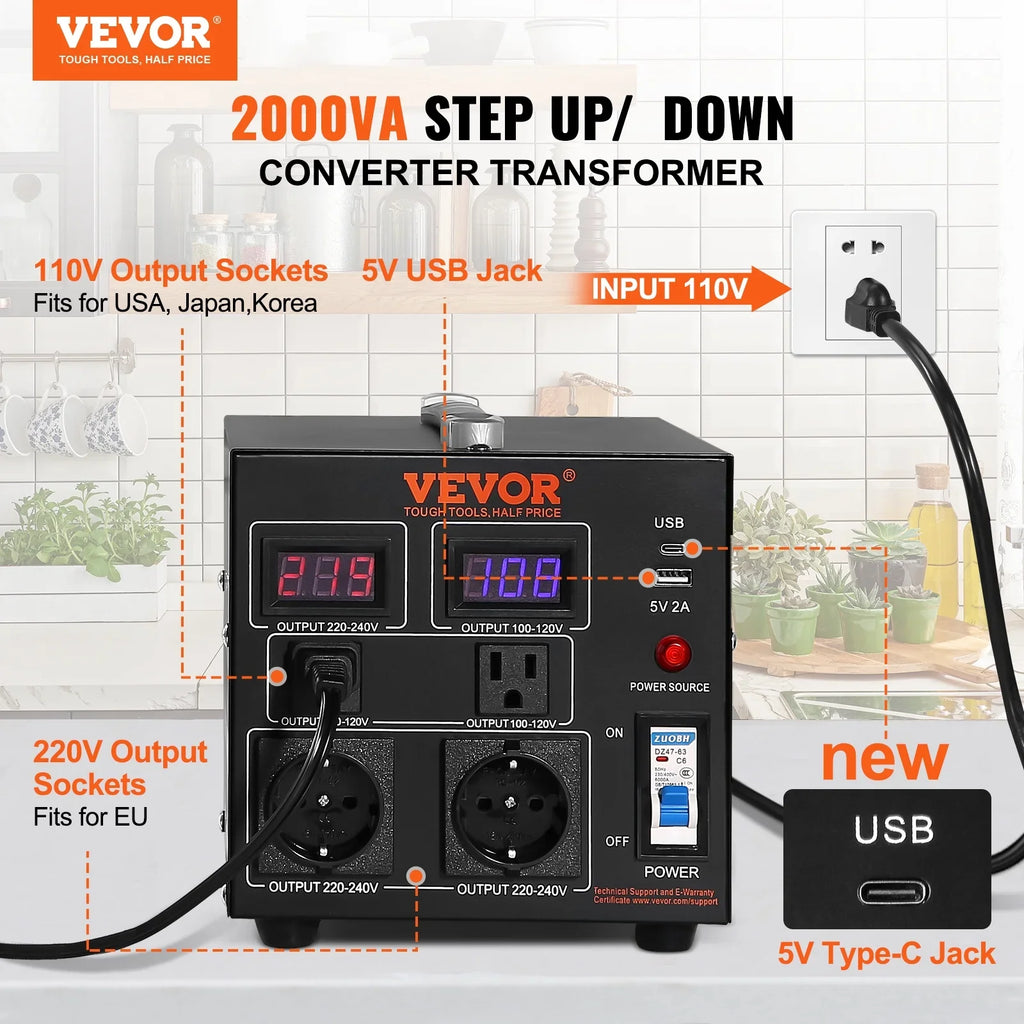 220V-110V Transformer Step CE Up/Down Converter Voltage BENTISM /110V-220V 2000W