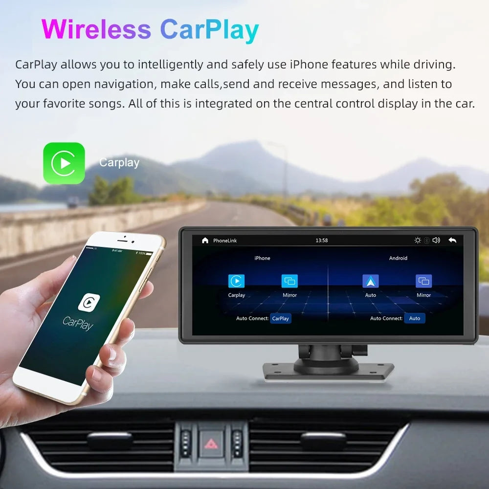 Bluetooth Inch Carplay&Android Auto with Camera TF Car Screen with Unit Stereo Wireless 9.3 Stereo,Newest Portable FM Player Transmitter,AUX, Touch Bluetooth/FM Navigation Car Synchronization/Rear