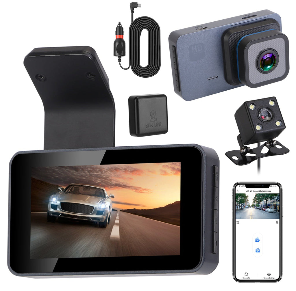 Motion G-Sensor Vehicle Cam, Night Dash Driving Car Detection DVR Universal Vision iMounTEK with Lens Monitor Parking Control GPS Recorder, WiFi APP 1080P Dual