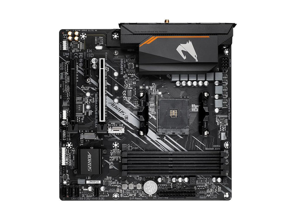 with GIGABYTE 1, Motherboard SATA PCIe Single 3.2 LAN, Micro-ATX M.2, 6Gb/s, ELITE AM4 AX USB GbE AMD (rev B550 Gen AORUS B550M 4.0 Realtek 1.3)