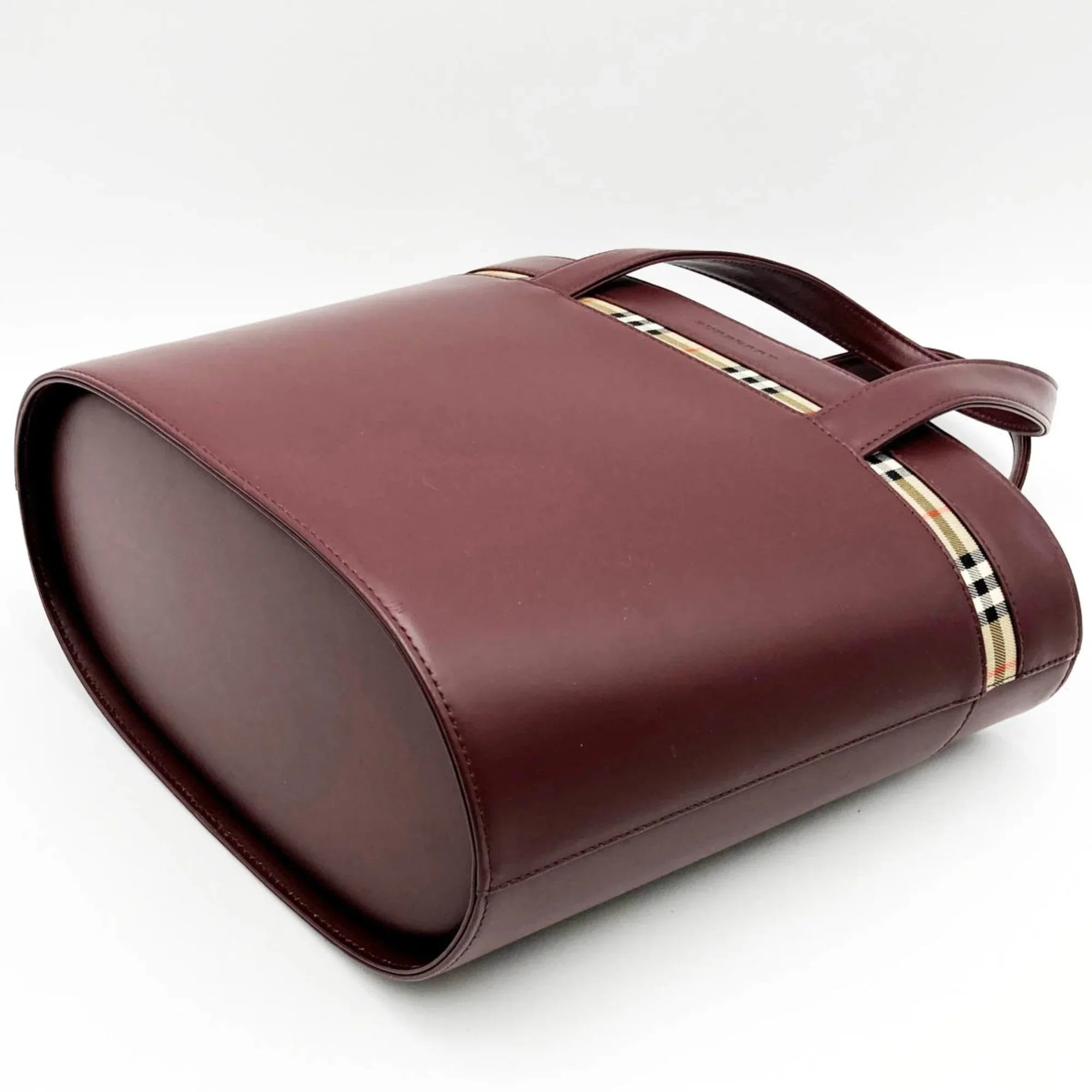 Handbag Fashion USED Formal BURBERRY Ladies Leather Burberry Check (Good) Nova Bag Bordeaux Tote Red Pre-Owned