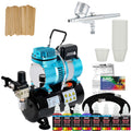 Compressor Gravity Set with Feed Airbrush Airbrush, 6 Acrylic Artist Air Kit Master Tank Dual Fan Paint Color Storage